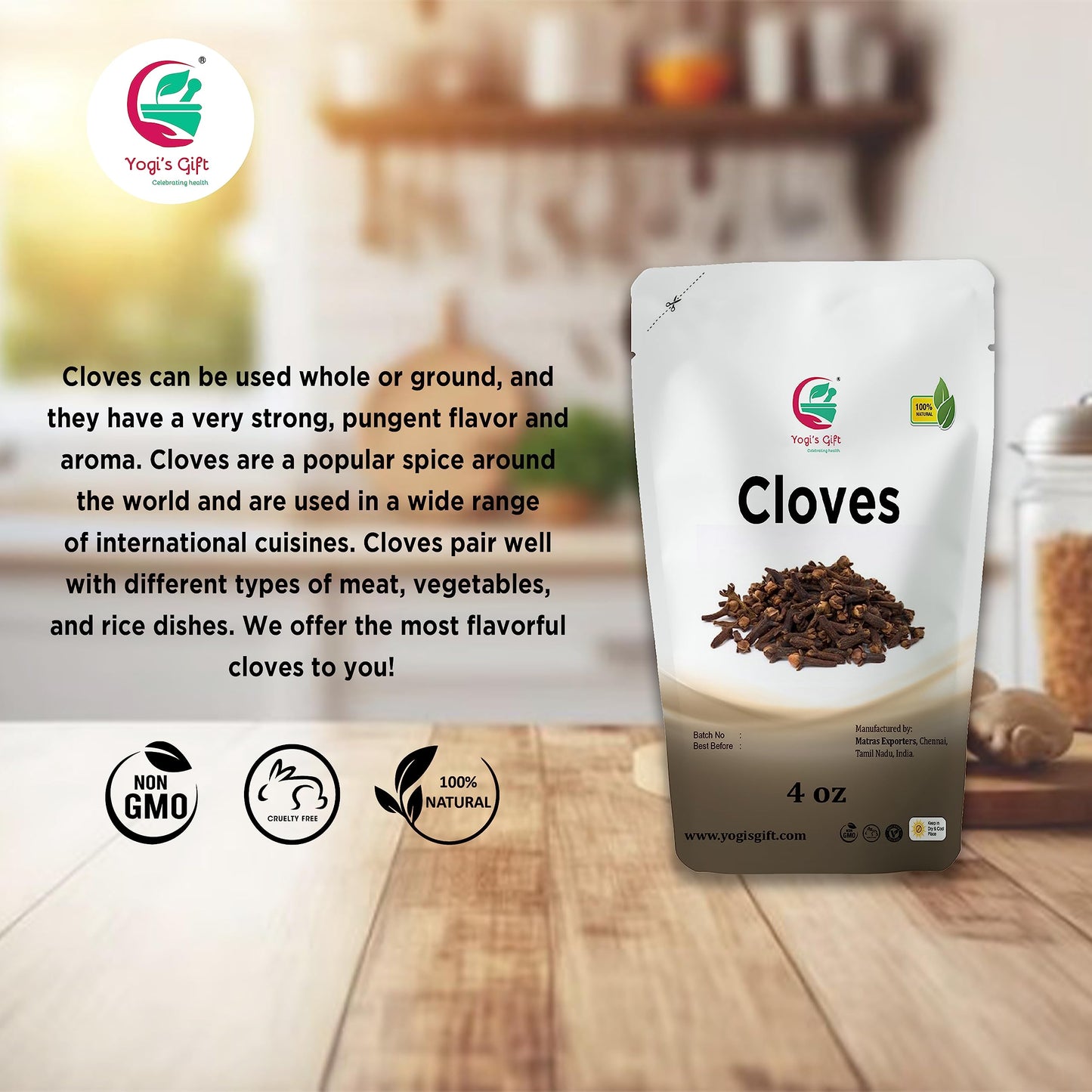 Cloves Whole 4 Oz | Fresh and Flavorful Hot Spice for Tea, Chai, Savory, Desserts and More | Whole Cloves for Oral Health | by Y