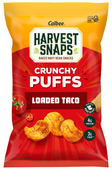 Harvest Snaps Veggie Chips (Loaded Taco Crunchy Puffs) | Powered By Plant Protein, Gluten Free, Non-Gmo Baked Vegetable Crisps |