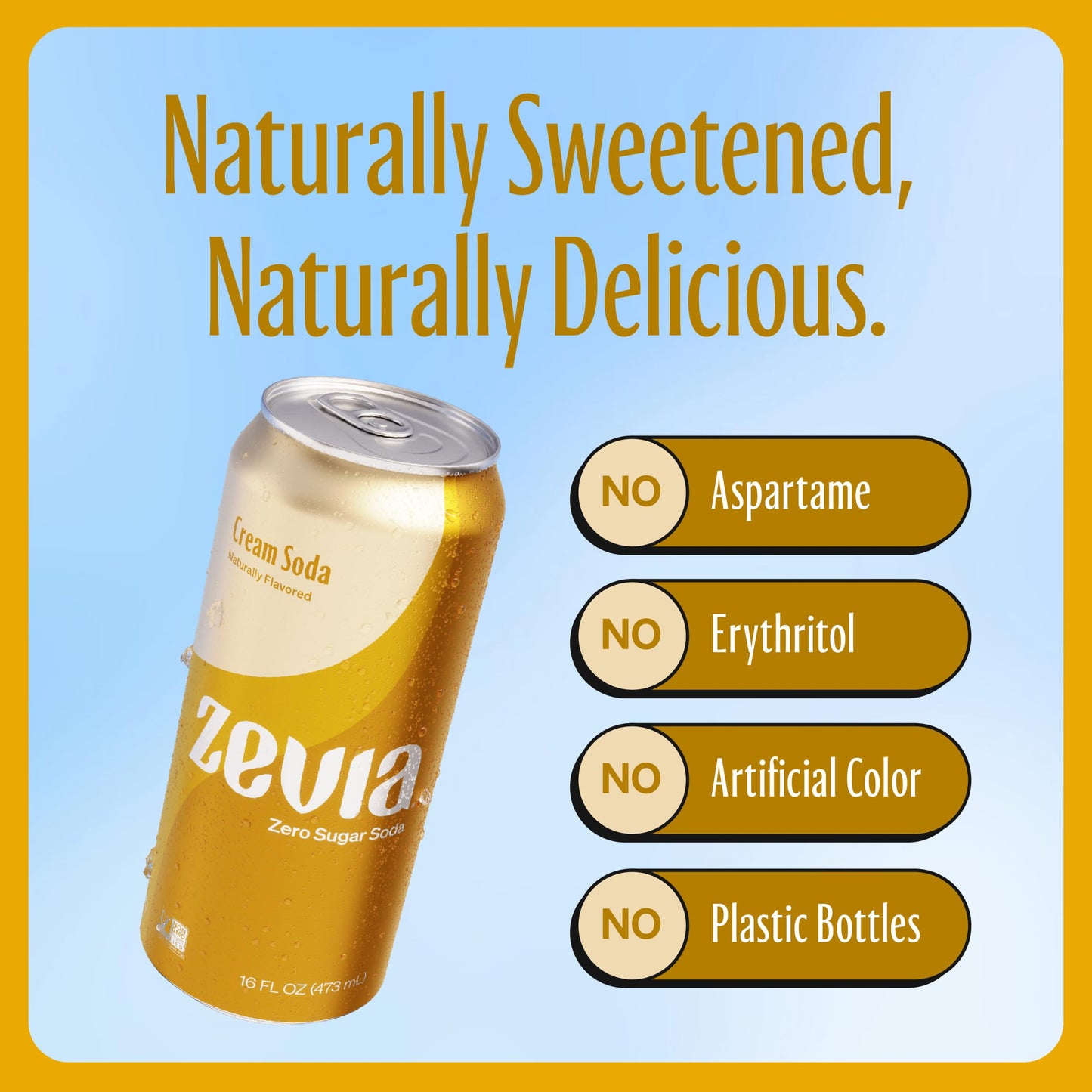 Zevia Zero Calorie Cream Soda, 16 Ounce Cans (Pack Of 12)