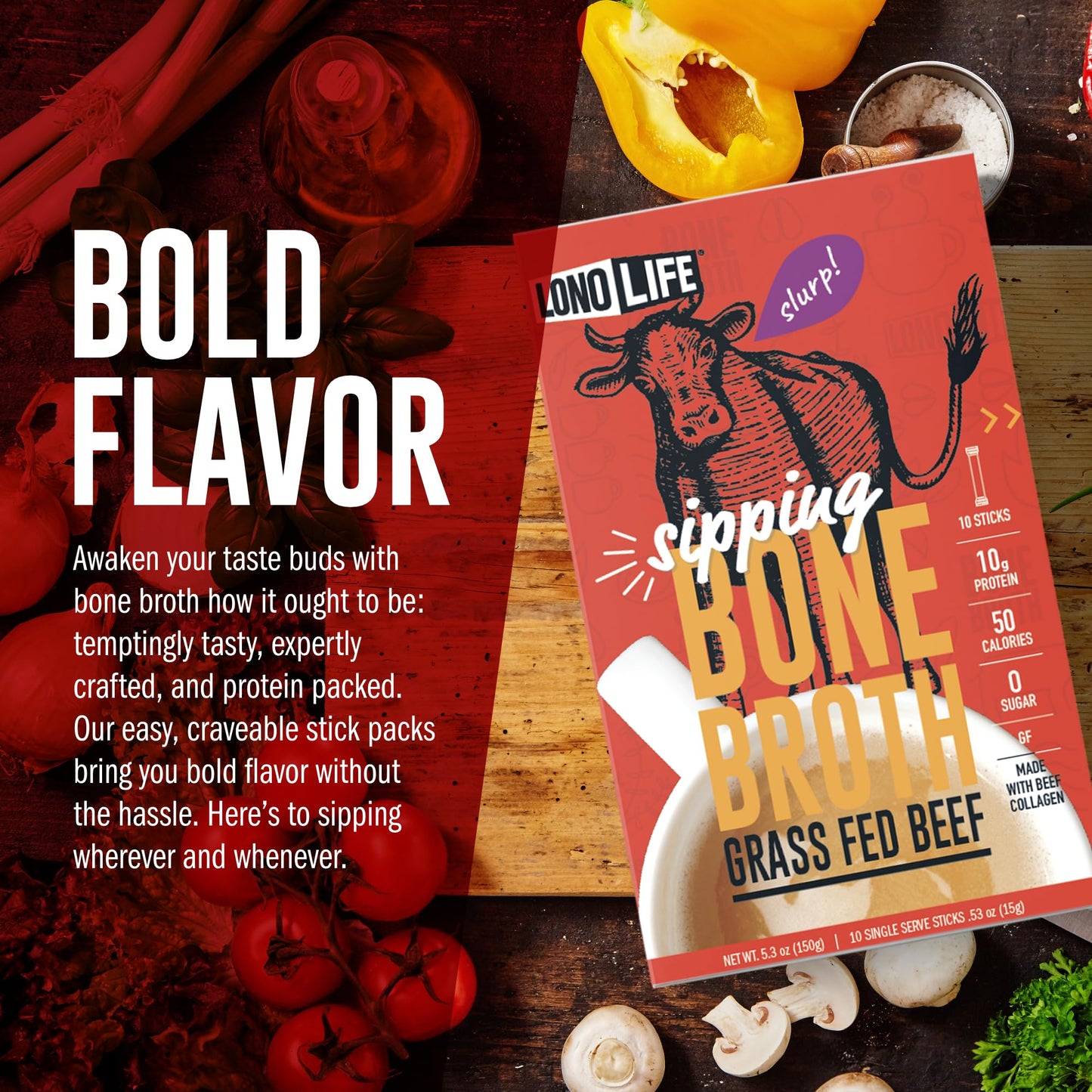 LonoLife Beef Bone Broth Powder Mix | Grass-Fed, 10g Protein | Collagen-Rich, Keto & Paleo Friendly | Natural Ingredients | 24 P