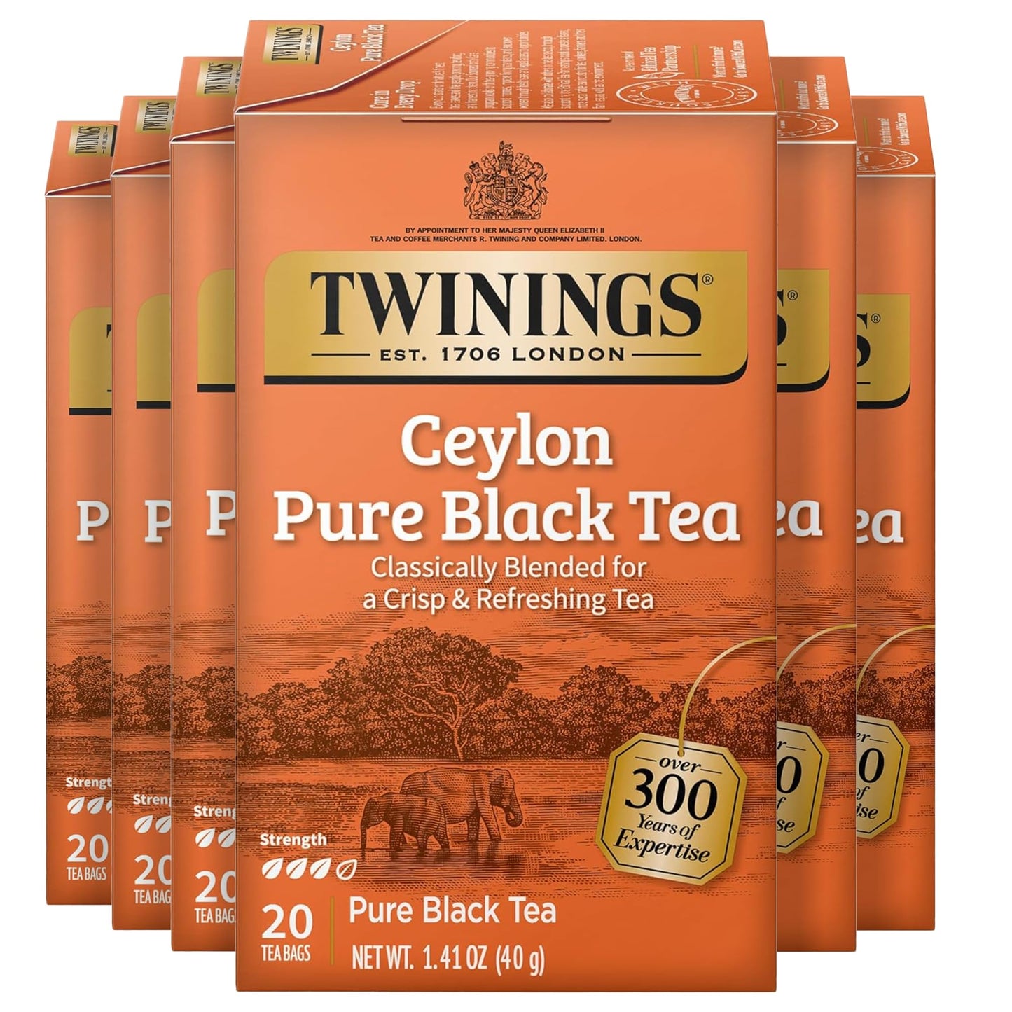 Twinings Ceylon Pure Black Tea Individually Wrapped Bags, 20 Count (Pack of 6), formerly Ceylon Orange Pekoe, Crisp, Refreshing,