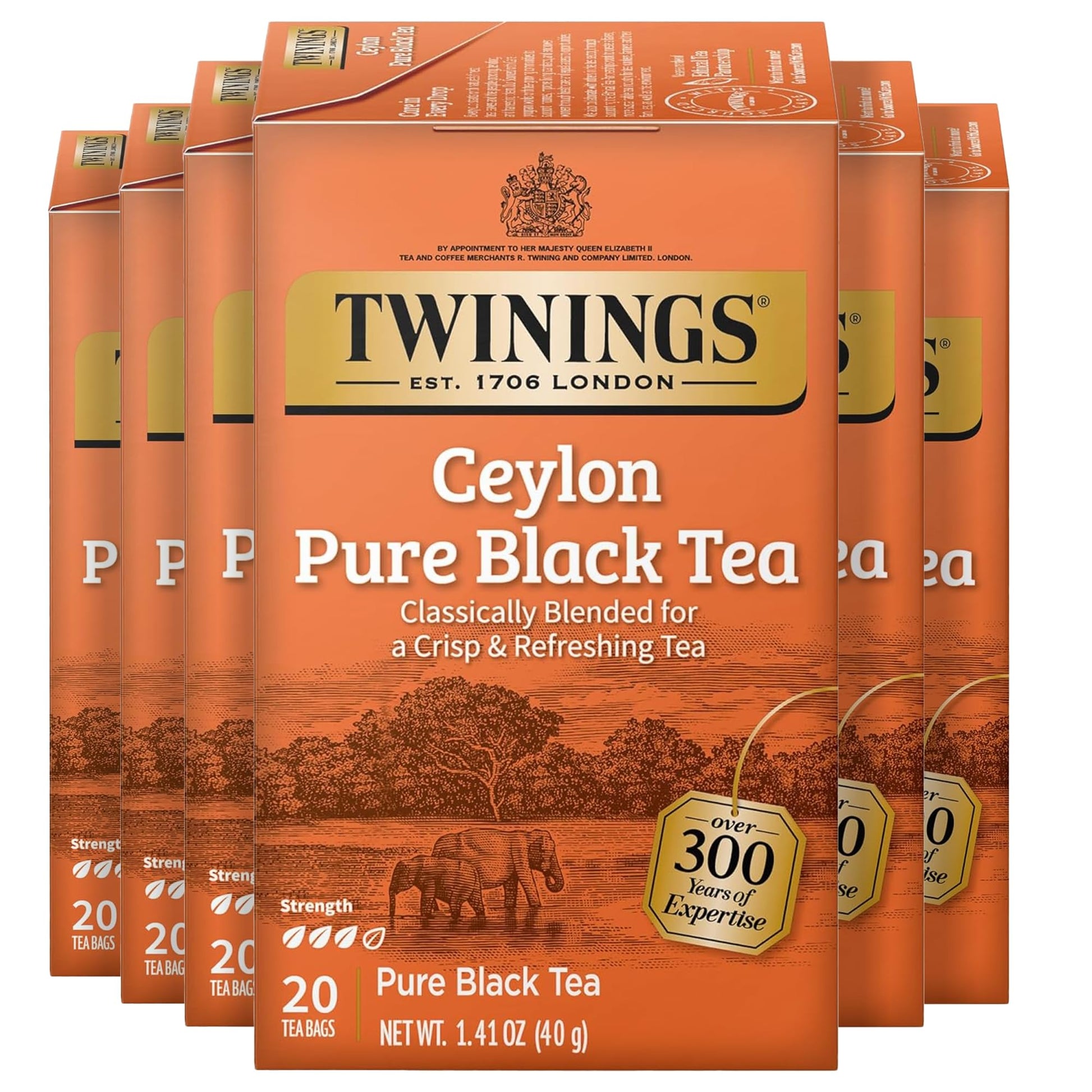 Twinings Ceylon Pure Black Tea Individually Wrapped Bags, 20 Count (Pack of 6), formerly Ceylon Orange Pekoe, Crisp, Refreshing,