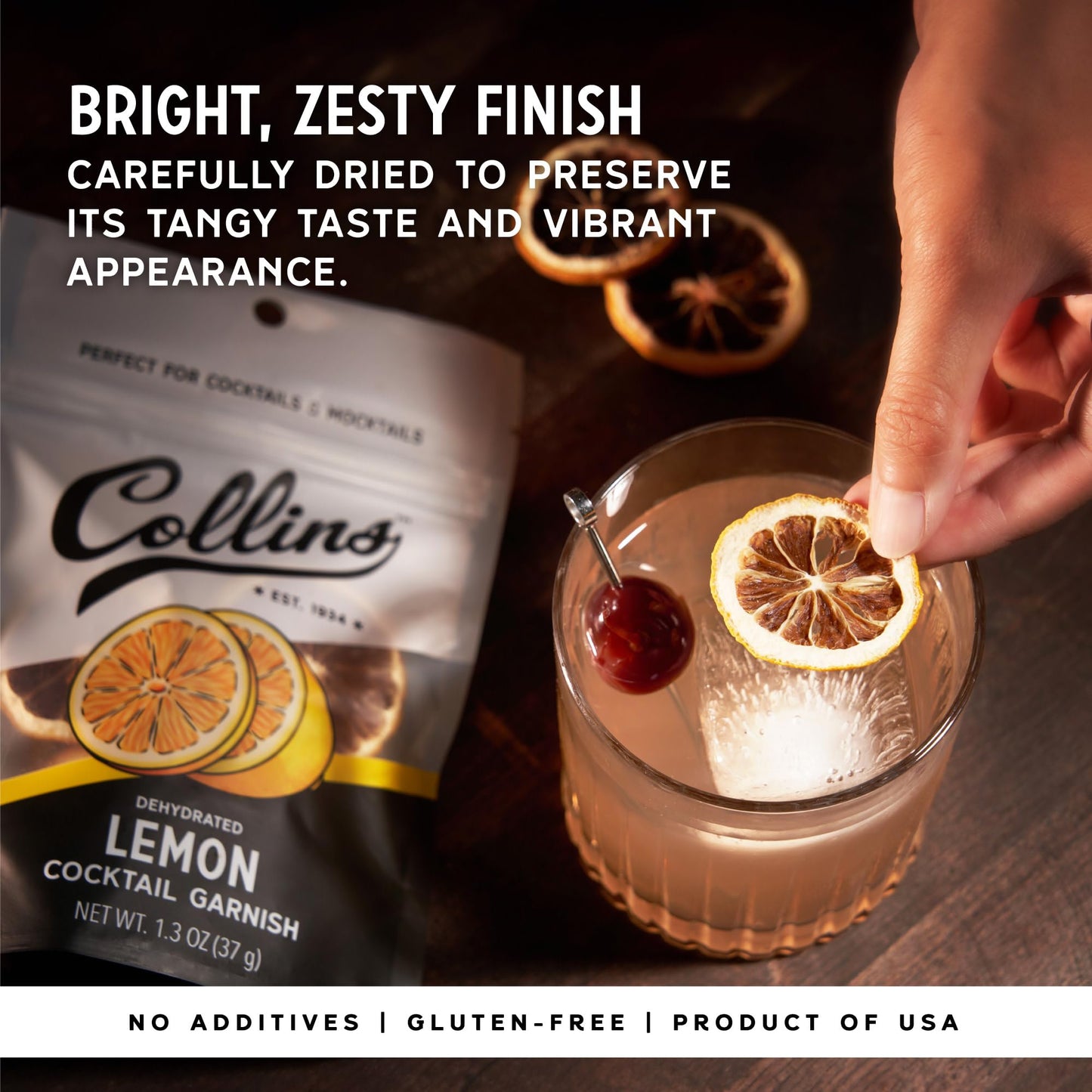 Collins Dehydrated Lemon Slices, Set of 1, 1.3 oz, Yellow, Premium Garnish for Cocktails and Desserts, Model 11755