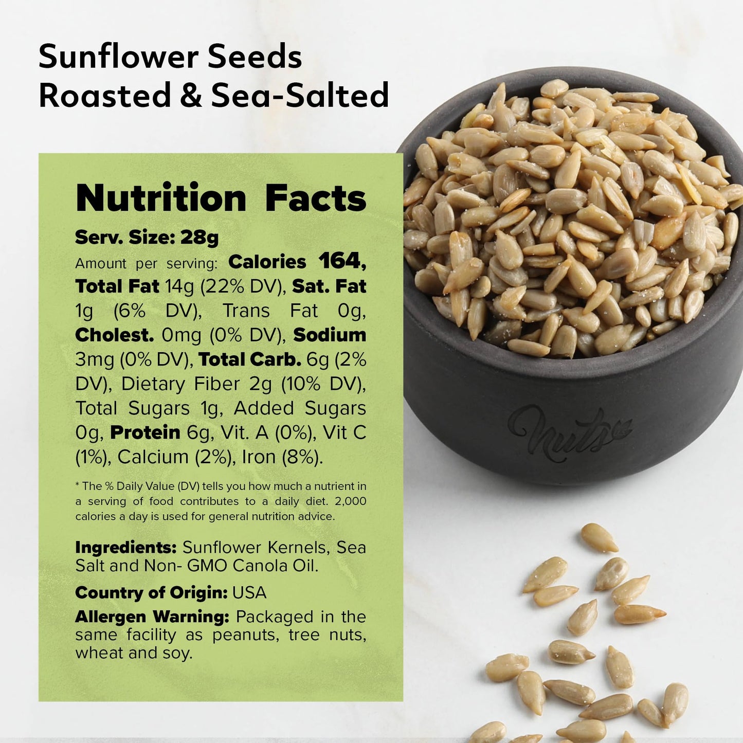 NUTS U.S. Sunflower Seeds, Roasted & Sea-Salted, No Added Colors, 2 LB Resealable Bag