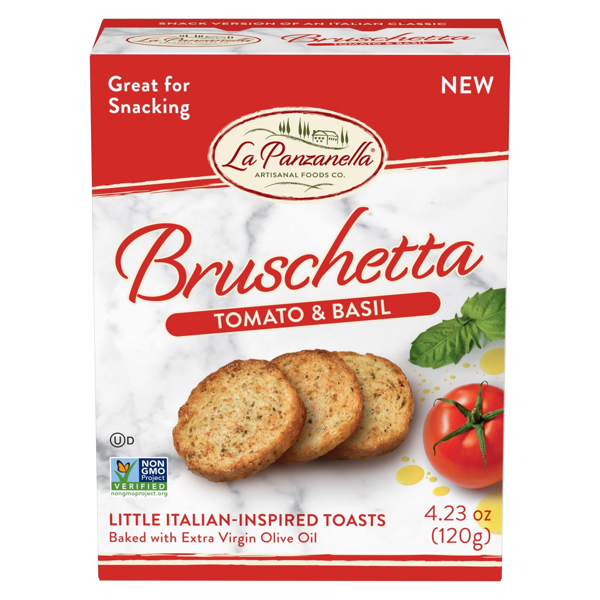 La Panzanella Tomato and Basil Bruschetta Crackers - Italian-inspired Toasts, Made with Non-GMO Project Verified Ingredients, Fo