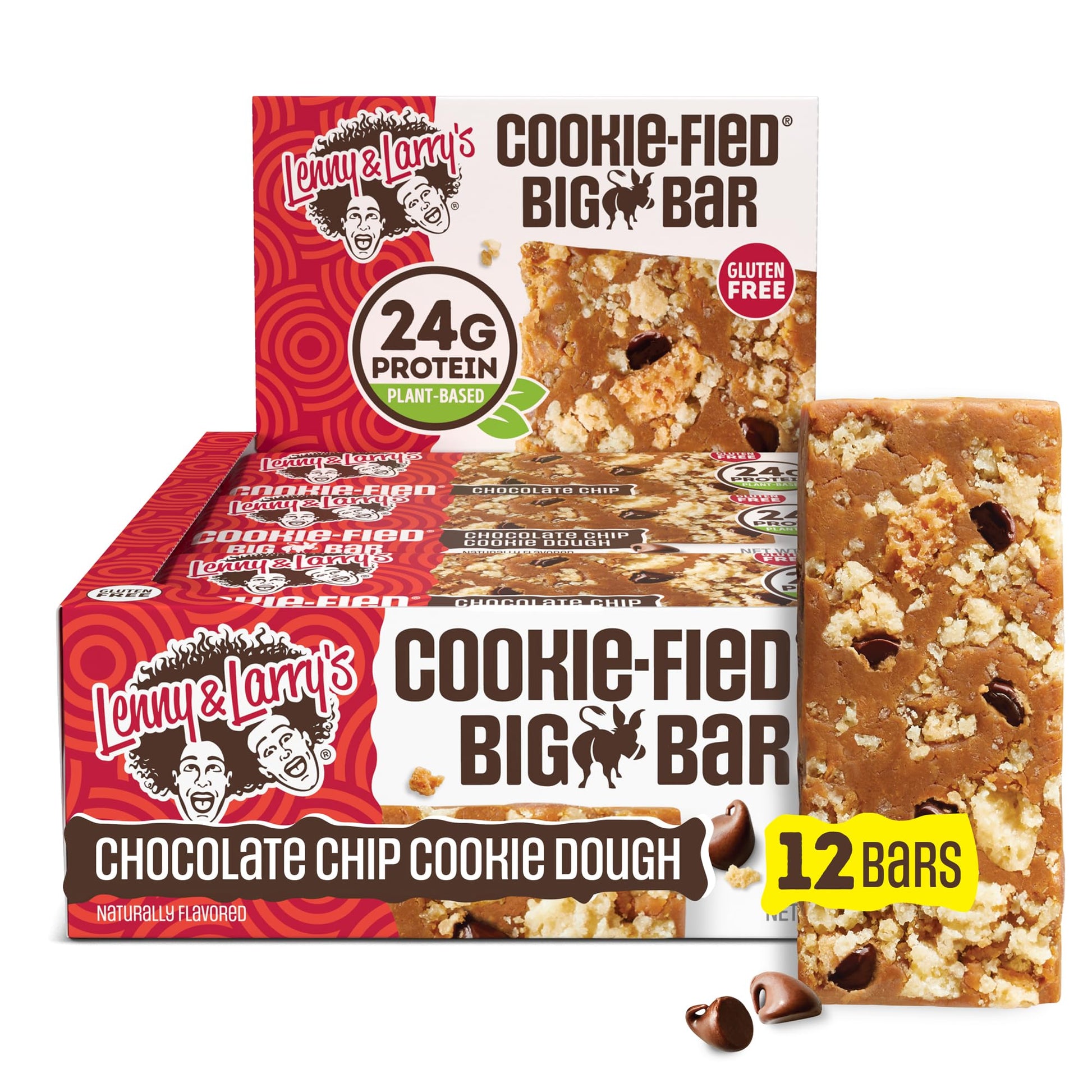 Lenny & Larrys Vegan Protein Bars – Chocolate Chip Cookie Dough – 12 Bars – 24g Protein, 10g Fiber, Gluten Free, Keto Friendly