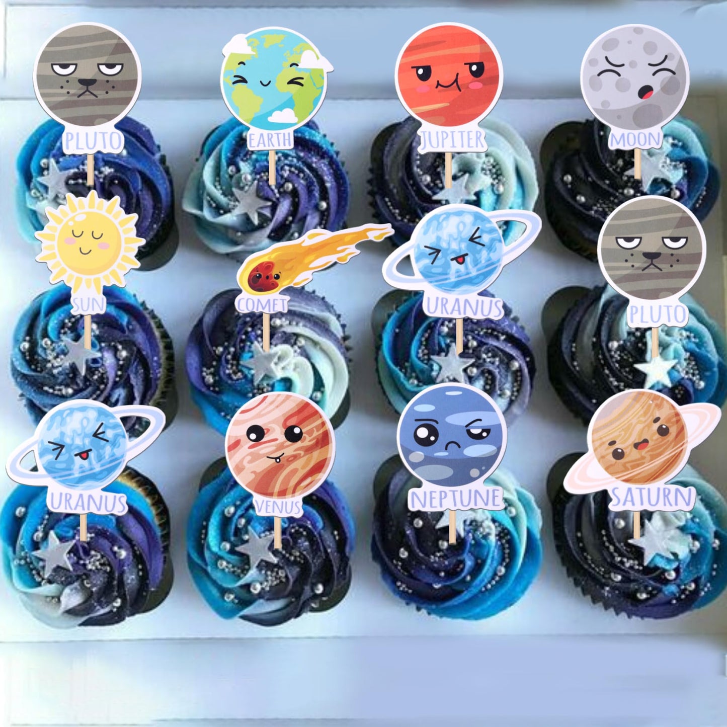 30 Pcs Outer Space Cupcake Toppers Solar System Galaxy Universe Planets Cupcake Picks Space Planet Theme Baby Shower Birthday Pa