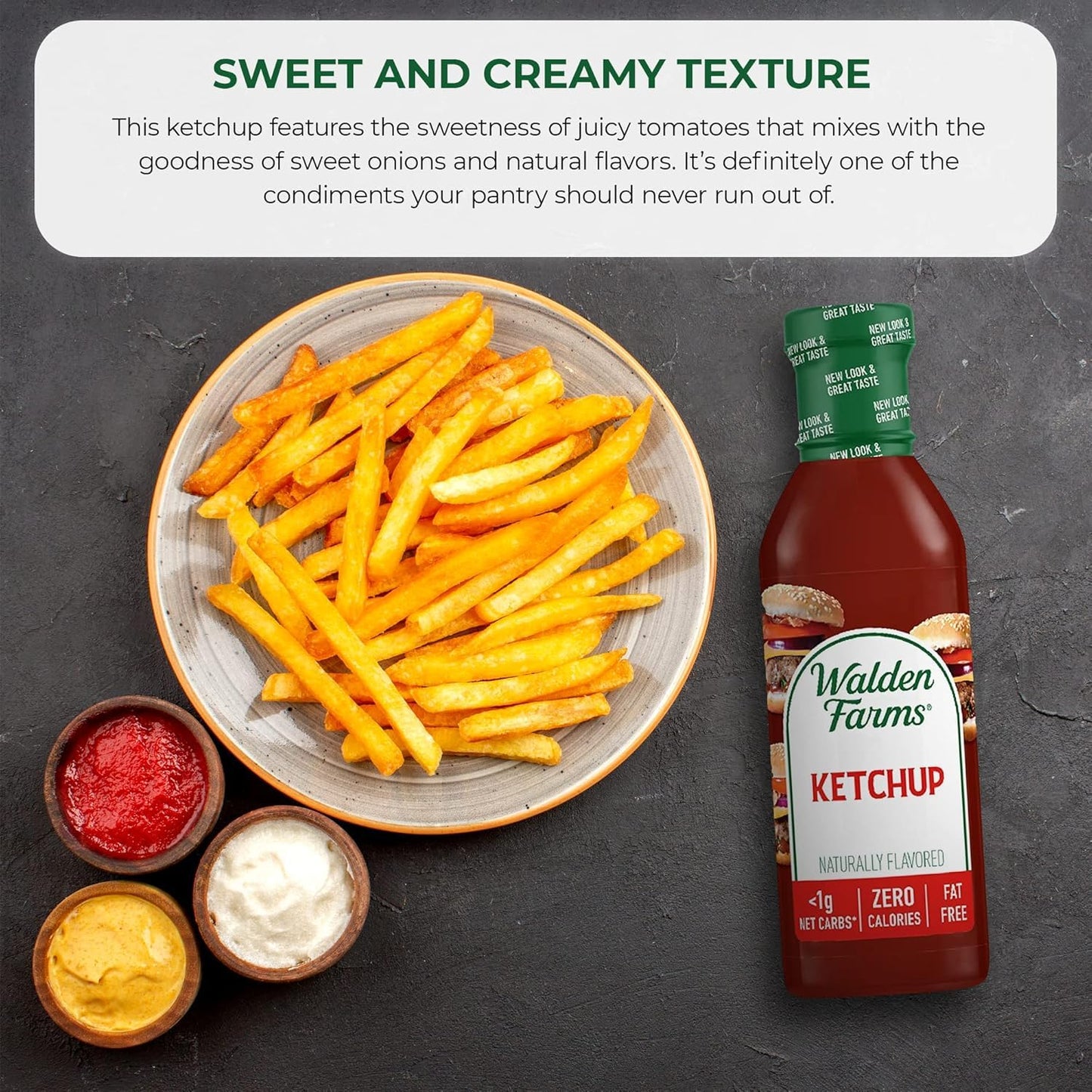 Walden Farms Ketchup - Zero Calorie, Sugar Free, Keto & No Carb Classic Tomato Condiment for Burgers, Fries & More - 12 oz Bottl