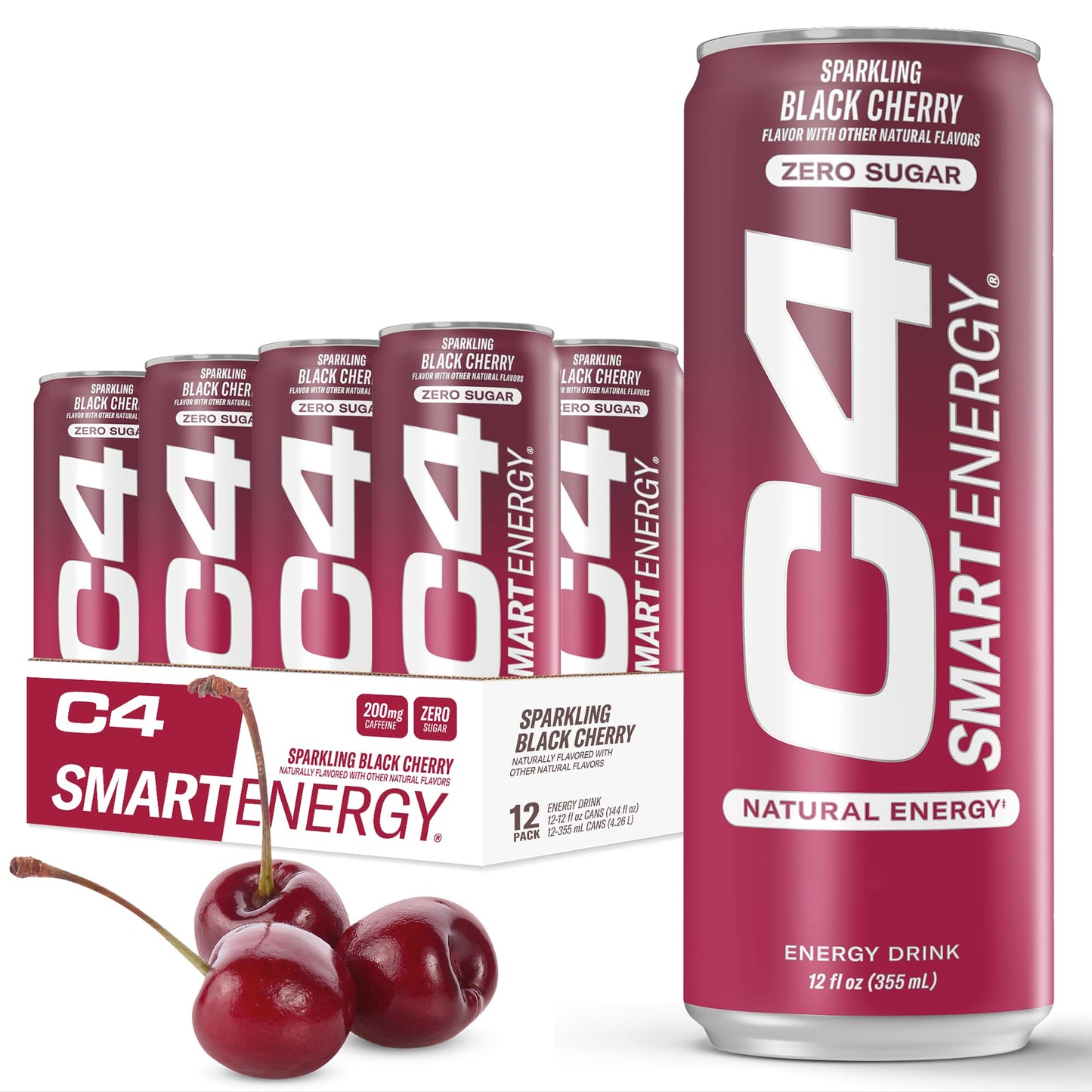 Cellucor C4 Smart Energy Drink - Sugar Free Performance Fuel & Nootropic - Black Cherry - 16 Fl Oz (Pack of 12)