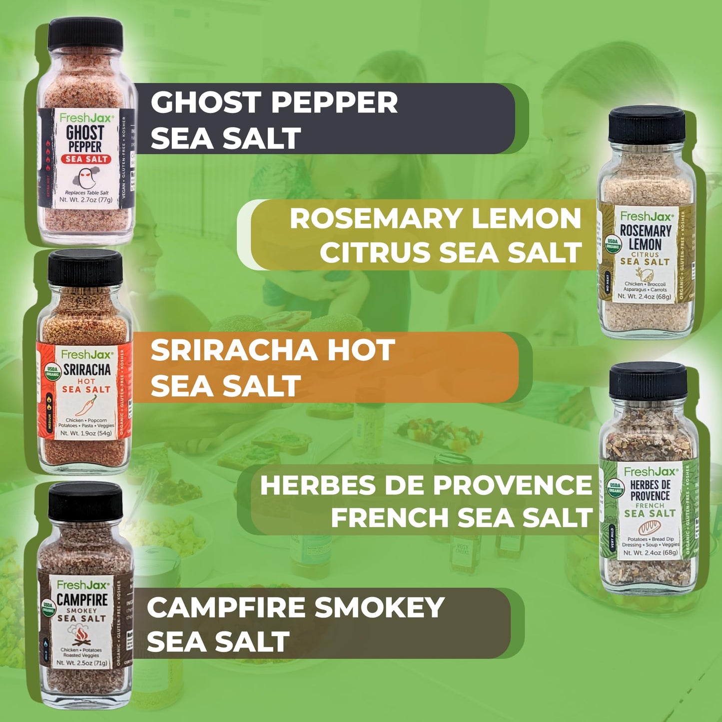 FreshJax Seasoned Sea Salts Gift Set - 5 Piece Assortment, Model VC-a4-32700