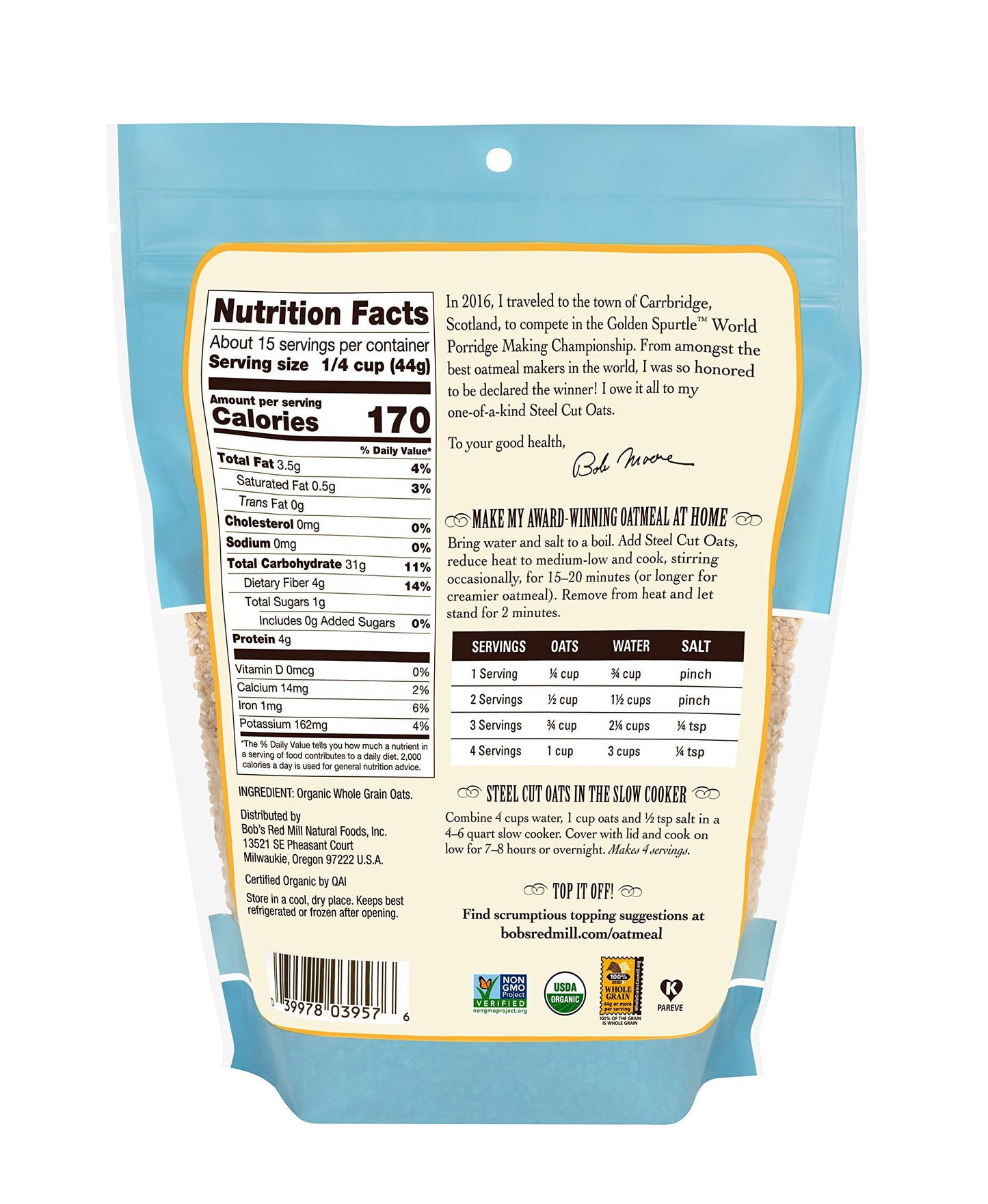 Bob'S Red Mill Organic Steel Cut Oats, 24Oz (Pack Of 4) - Non Gmo, Whole Grain, Vegan, Kosher
