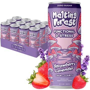 Melting Forest Mushroom D-Stress, Sparkling Adaptogen Drink with L-Theanine, Lions Mane and Vitamin B, Zero Sugar, 5 Calories, 
