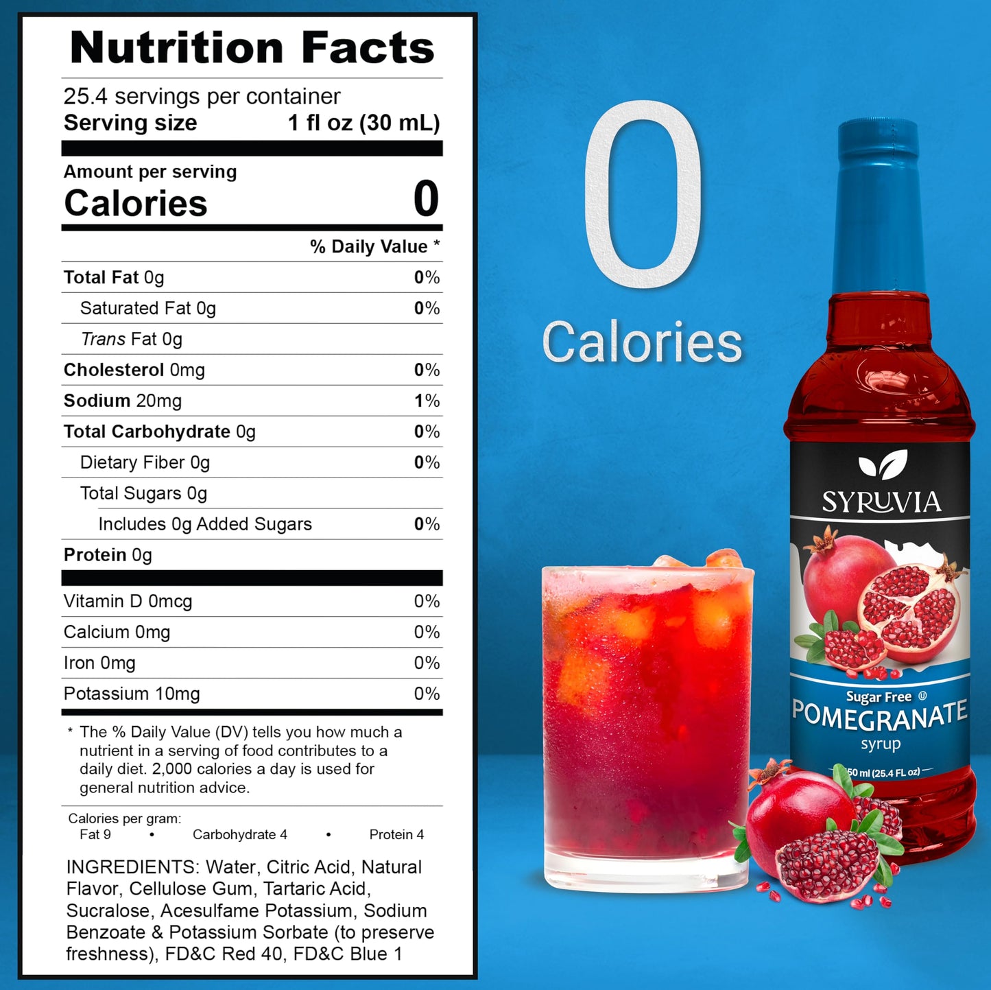 Syruvia Sugar-Free Pomegranate Syrup - 25.4 fl oz. enhanced Flavoring Syrup. 0 Calories  Kosher  and Gluten-Free. Ideal for Enhancing Tea  Italian Sodas  Beverages  Desserts  Ice Cream  Cocktails  and Mocktails.