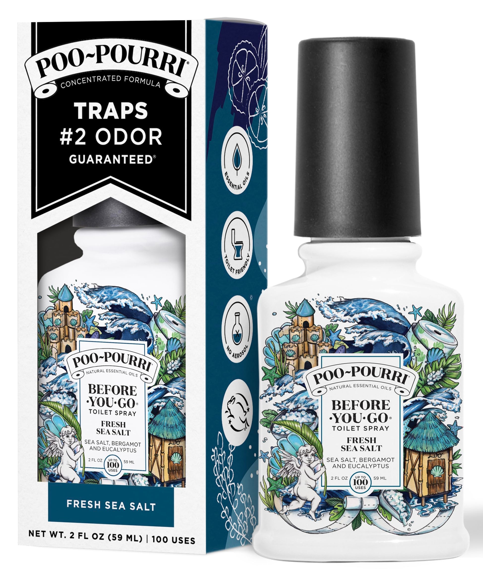 Poo-Pourri Before-You-Go Toilet Spray, Fresh Sea Salt, 2 Fl Oz, Up to 100 Uses, Bathroom Odor Deodorizer with Essential Oils for
