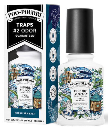 Poo-Pourri Before-You-Go Toilet Spray, Fresh Sea Salt, 2 Fl Oz, Up to 100 Uses, Bathroom Odor Deodorizer with Essential Oils for
