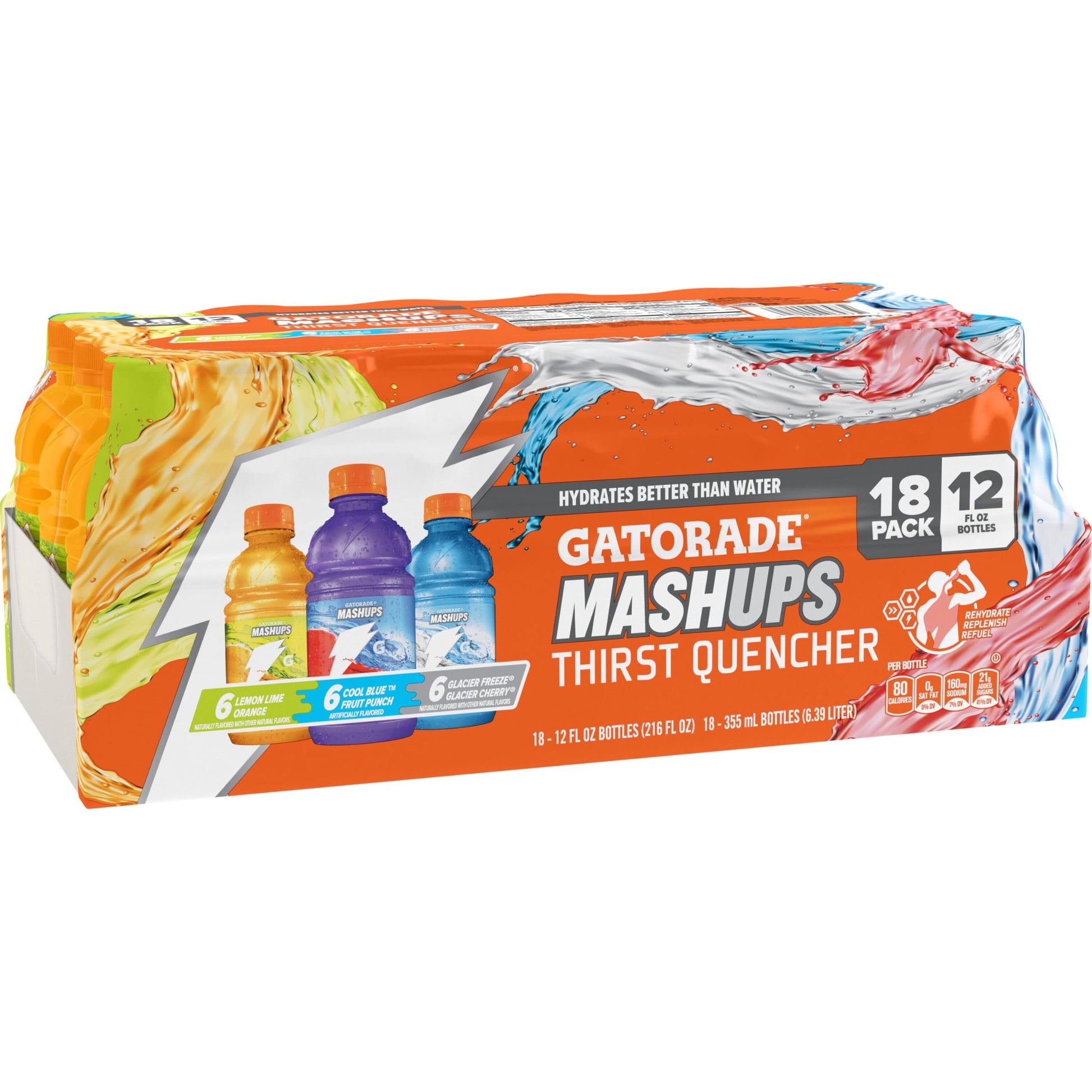 Gatorade Thirst Quencher  Mashups Variety Pack  Cool Blue-Fruit Punch  Lemon-Lime-Orange  Glacier Freeze-Glacier Cherry  12 Fl Oz (Pack of 18)
