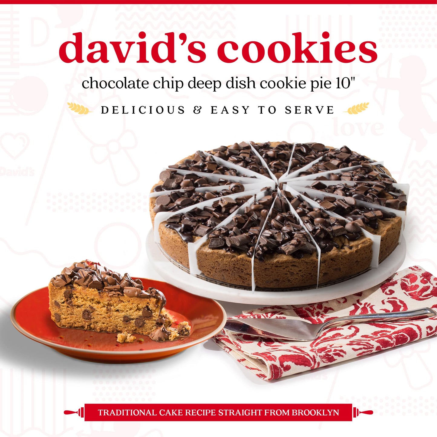 David'S Cookies Chocolate Chip Deep Dish Cookie Pie 10''-Pre-Sliced 14 Pcs. Fresh Gourmet Bakery Dessert Filled With Chocolate C
