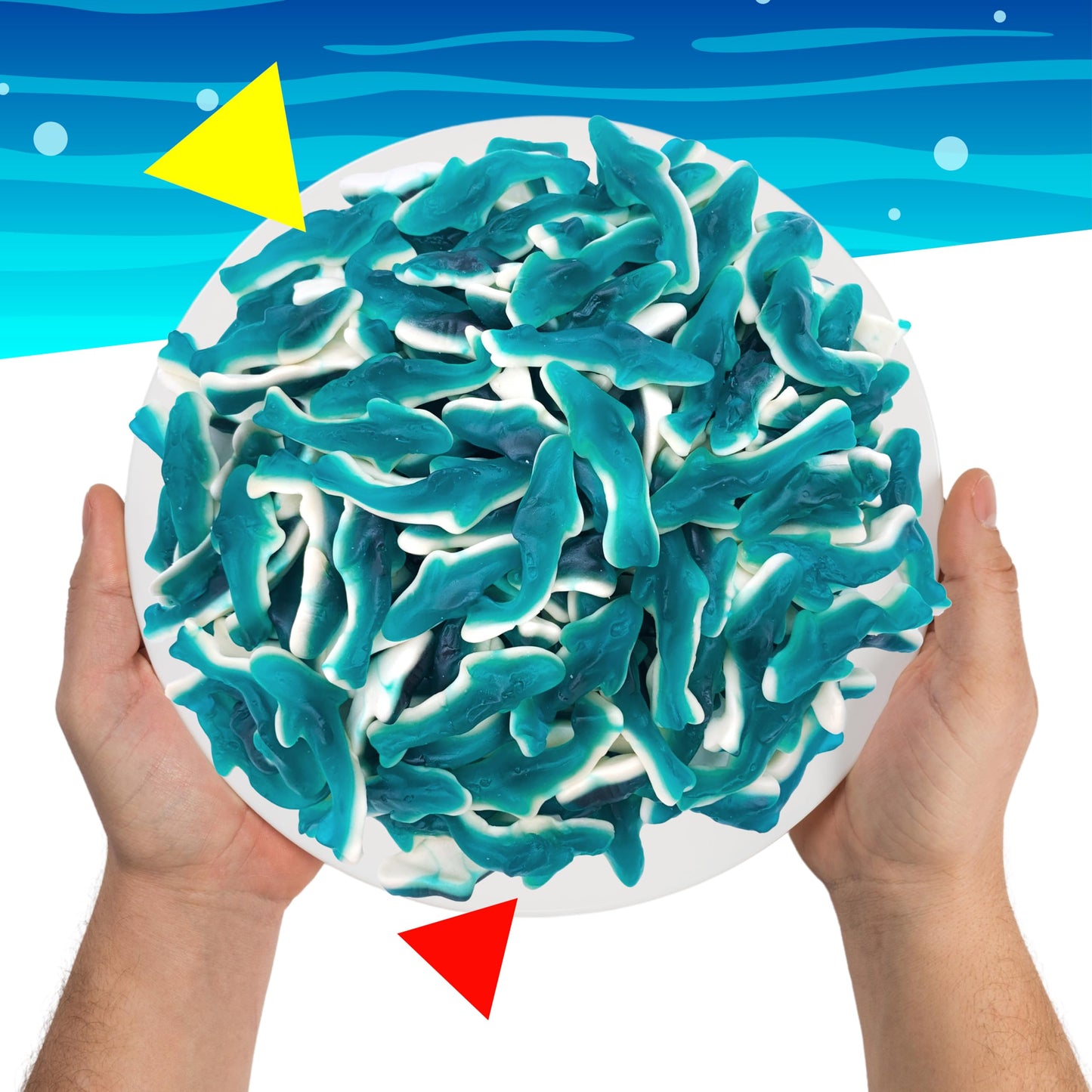 Blue Sharks Gummies - Raspberry Marshmallow Flavored Candy (2 Pound Pack)