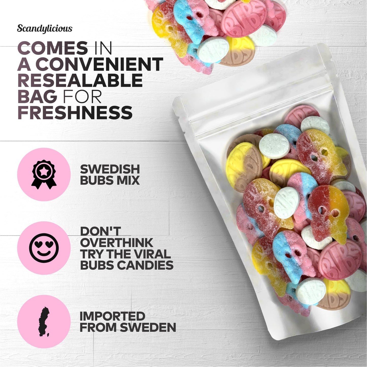 Bubs Swedish Candy Mix - Skulls Ovals 0.5 Lb Of Fizzy, Fruity, Sweet & Sour Scandinavian Treats