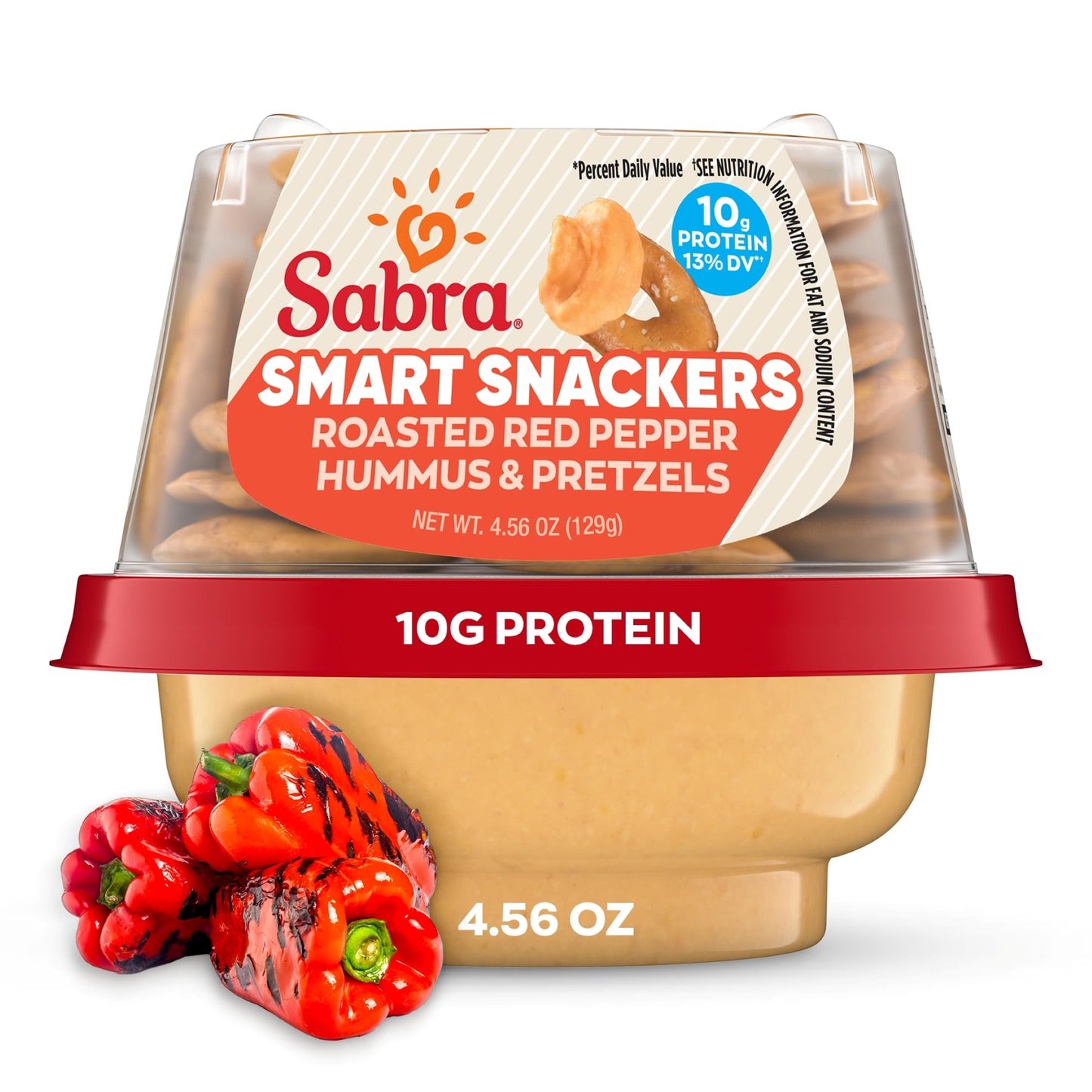 Sabra Snackers Roasted Red Pepper Hummus with Pretzels, Individual Hummus Cup for On the Go Snacks, 4.56 Oz