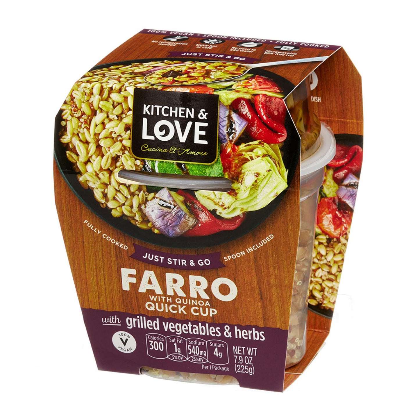 Kitchen & Love Cooked Farro, Grilled Eggplant, Zucchini, Artichokes & Herbs, Ready To Eat, Shelf Stable, Non Gmo, Dairy Free, Plant Based, Kosher, Vegan, Vegetarian, 7.9 Oz (6-Pack)
