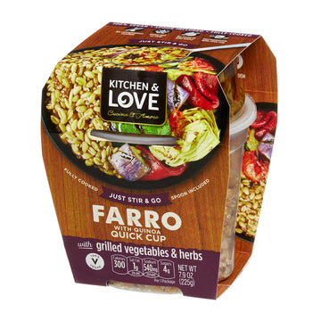 Kitchen & Love Cooked Farro, Grilled Eggplant, Zucchini, Artichokes & Herbs, Ready To Eat, Shelf Stable, Non Gmo, Dairy Free, Plant Based, Kosher, Vegan, Vegetarian, 7.9 Oz (6-Pack)