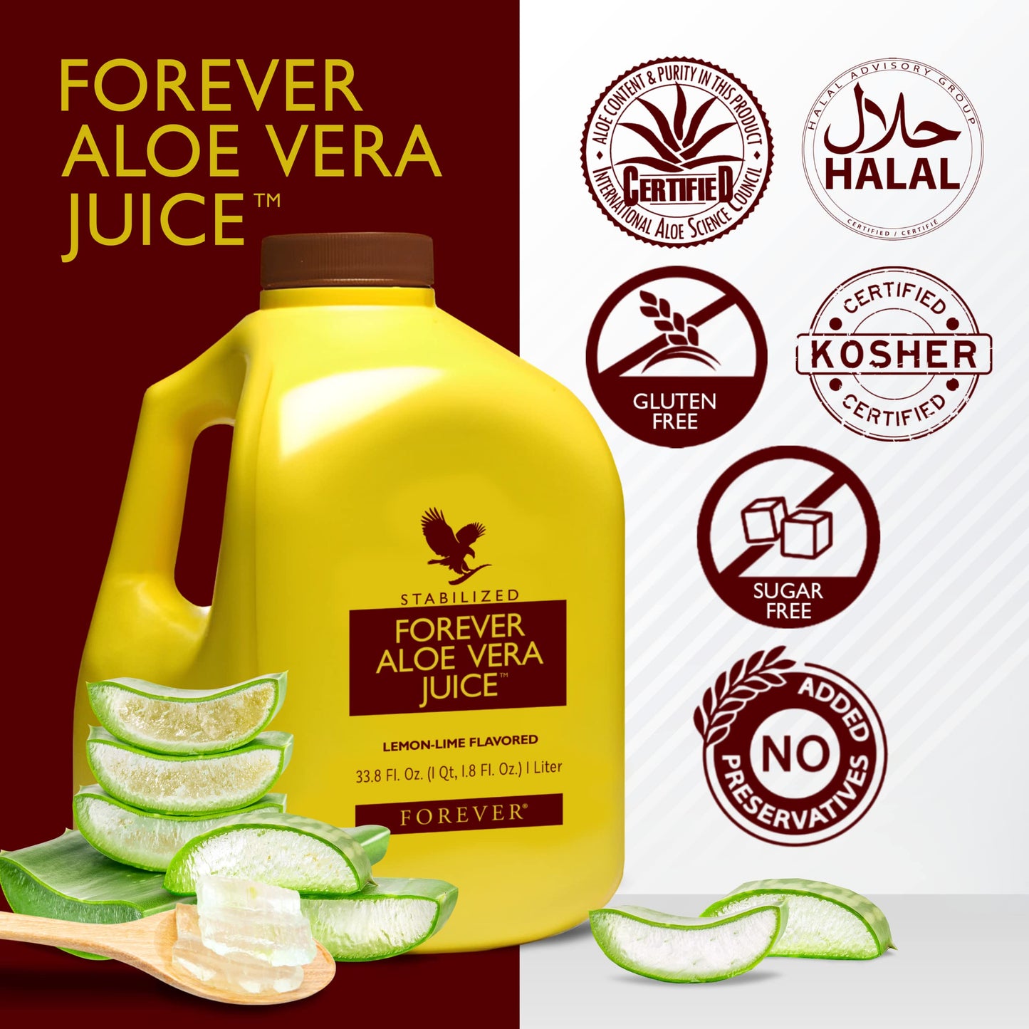 Forever Living - Forever Aloe Vera Juice - Lemon Lime Flavor - Pure Inner Leaf Gel Drink for Digestive Health & Immune Support -