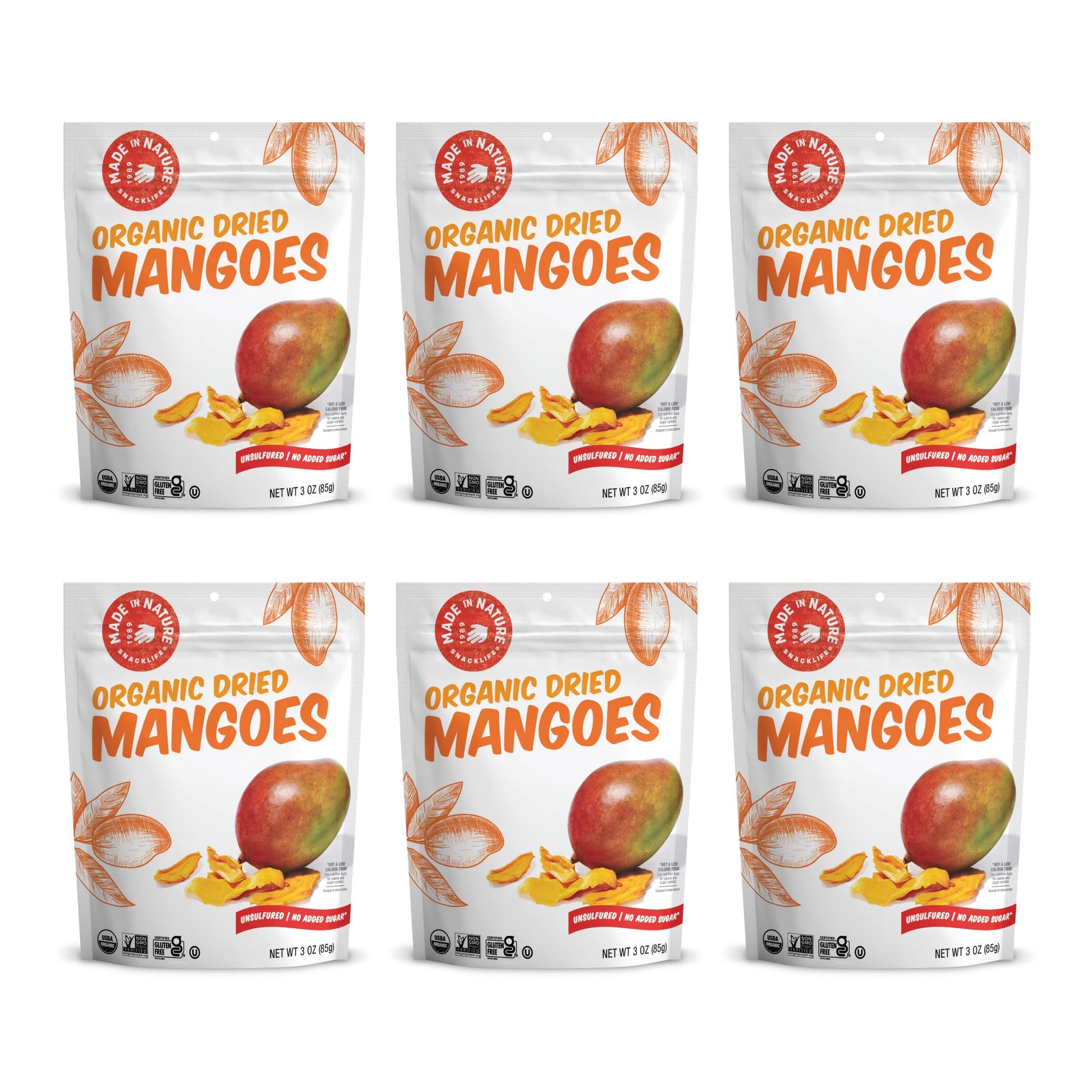 Made In Nature Organic Dried Mangoes, 3 Ounce (Pack of 6) - Vegan Snack, Non-GMO, Unsulfured, Gluten Free, Kosher