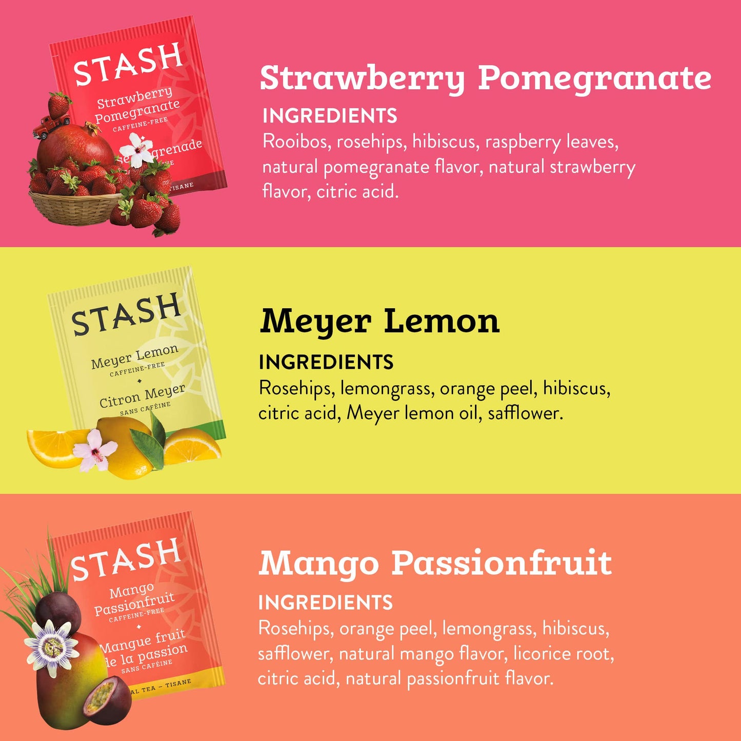 Stash Fruity Herbal Tea Sampler, 6 Boxes, 18-20 Tea Bags Each, Model 77819