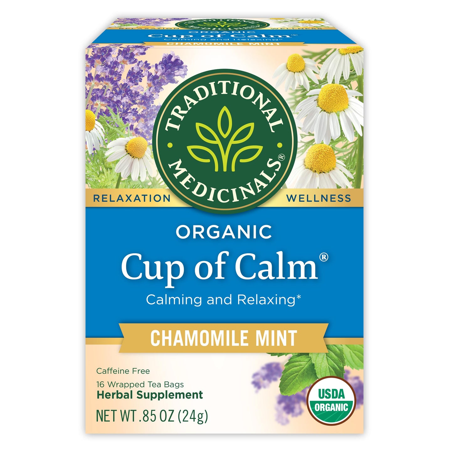 Traditional Medicinals Tea, Organic Cup Of Calm, Calming & Relaxing With Chamomile Mint, 16 Tea Bags