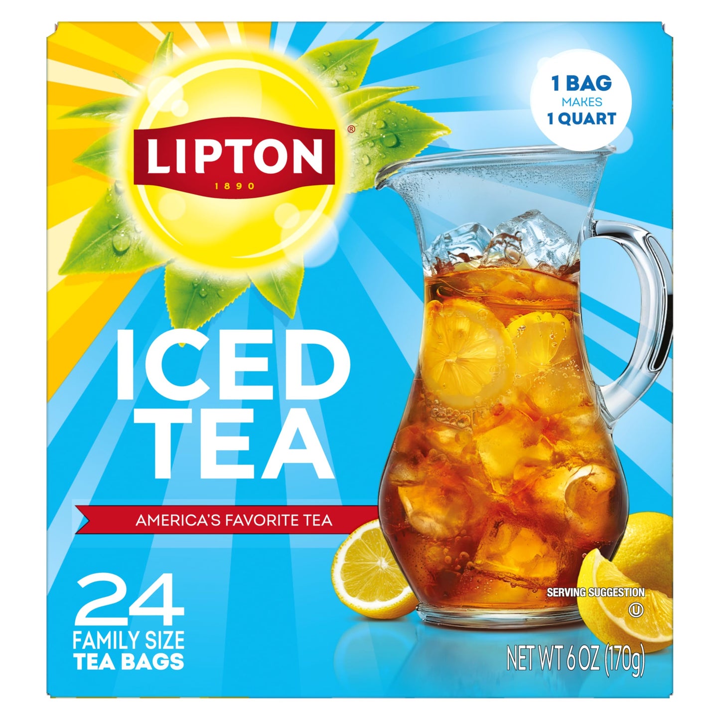 Lipton Unsweetened Iced Tea Bags, Family Size, Zero Calories, 24 Count