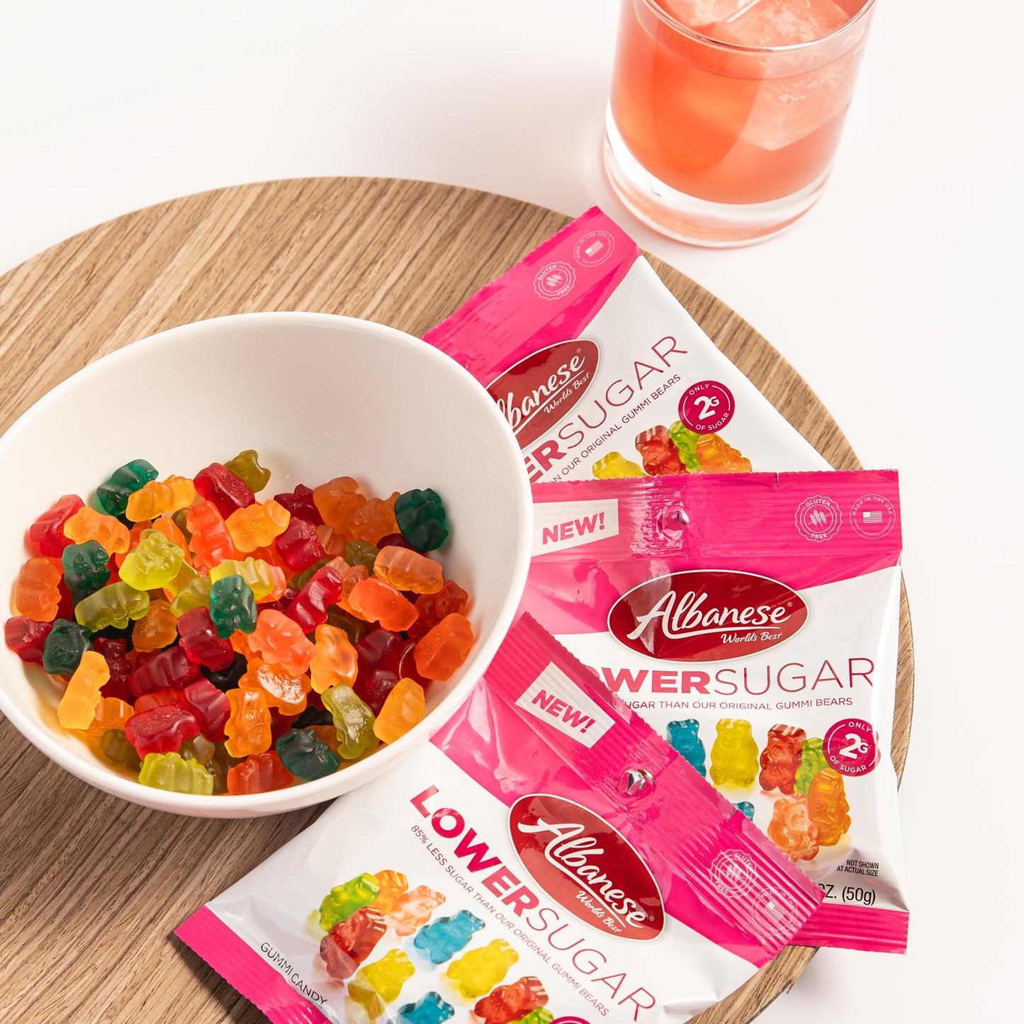 Albanese World s Best Lower Sugar, Gluten Free Gummi Bears, 1.76oz Bag (Pack of 12), Individually Wrapped Soft & Chewy Candy Sn