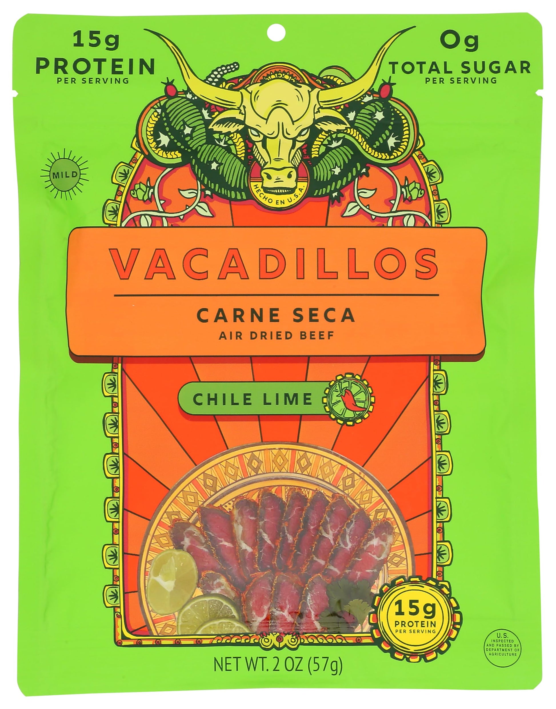 Vacadillos Air-Dried Beef Jerky, Chile Lime, 0.67 Ounce (Pack of 3), Plastic
