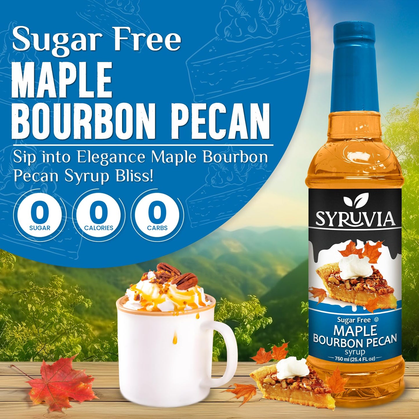 SYRUVIA Sugar-Free Maple spirit-inspired flavor Pecan Syrup for Coffee, 25.4 Fl Oz