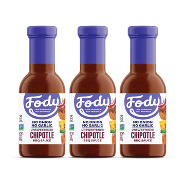 Fody Foods Unsweetened Chipotle BBQ Sauce, Low Fodmap Certified, Sensitive Recipe, Gut & IBS Friendly, 8.6oz, Pack of 3