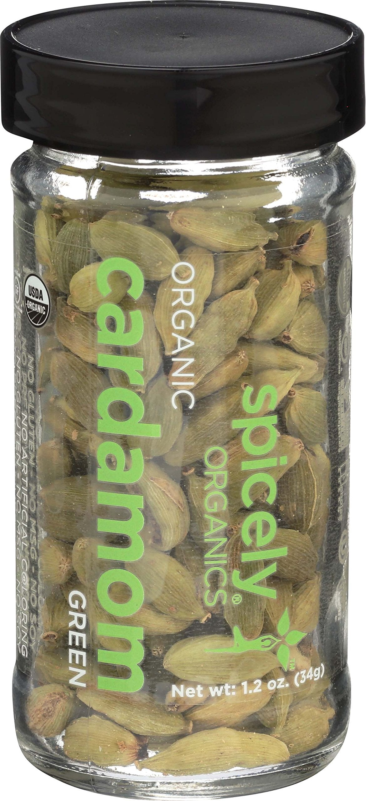 Spicely Organics Cardamom Pods Green Whole 1.20 Ounce Jar Certified Gluten Free