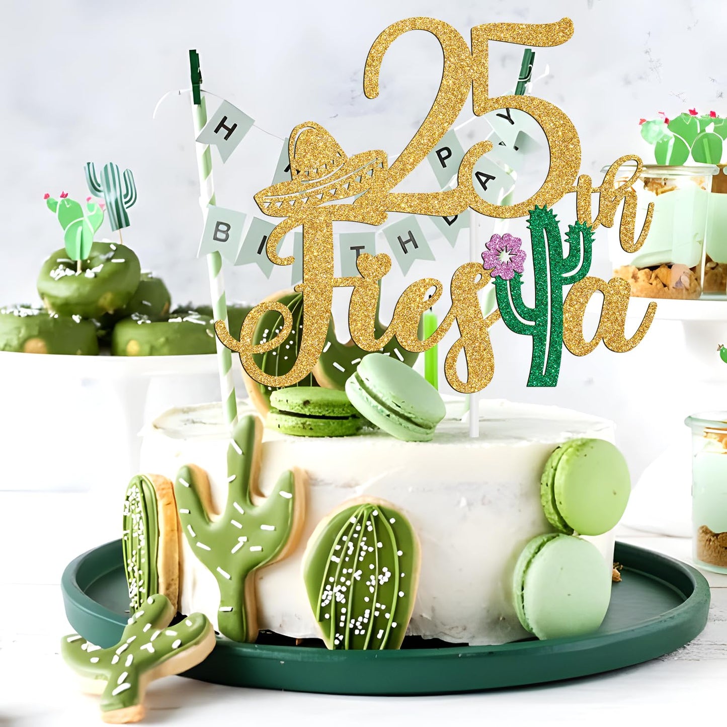 Fiesta 25Th Cake Topper, Cheers To 25 Years/Taco Bout 25 Cake Decor, Tropical Hawaiian Mexican Summer Themed Happy 25Th Birthday