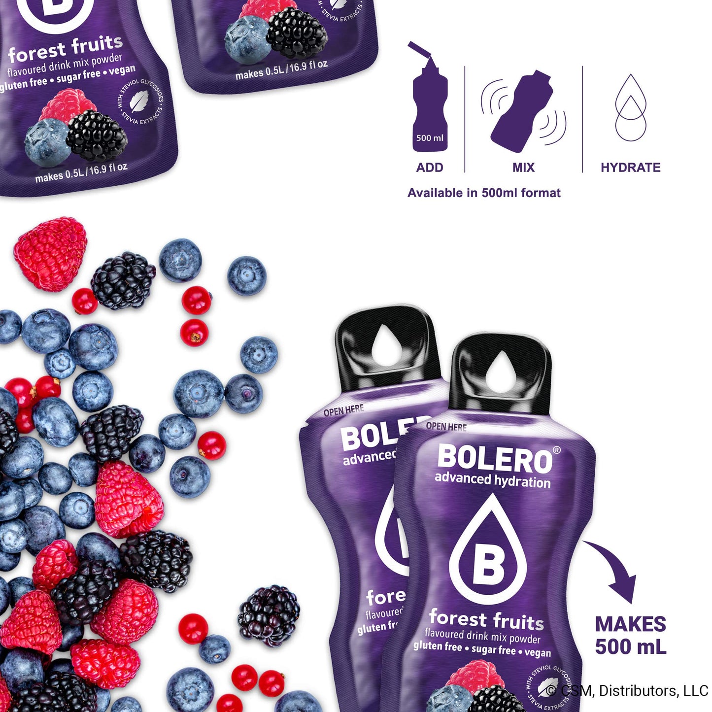 Bolero- Sugar Free Drink Mix Packets Forest Fruit Flavors | Powdered Flavored Water Packets | 36 Small Sachet On The Go Packets