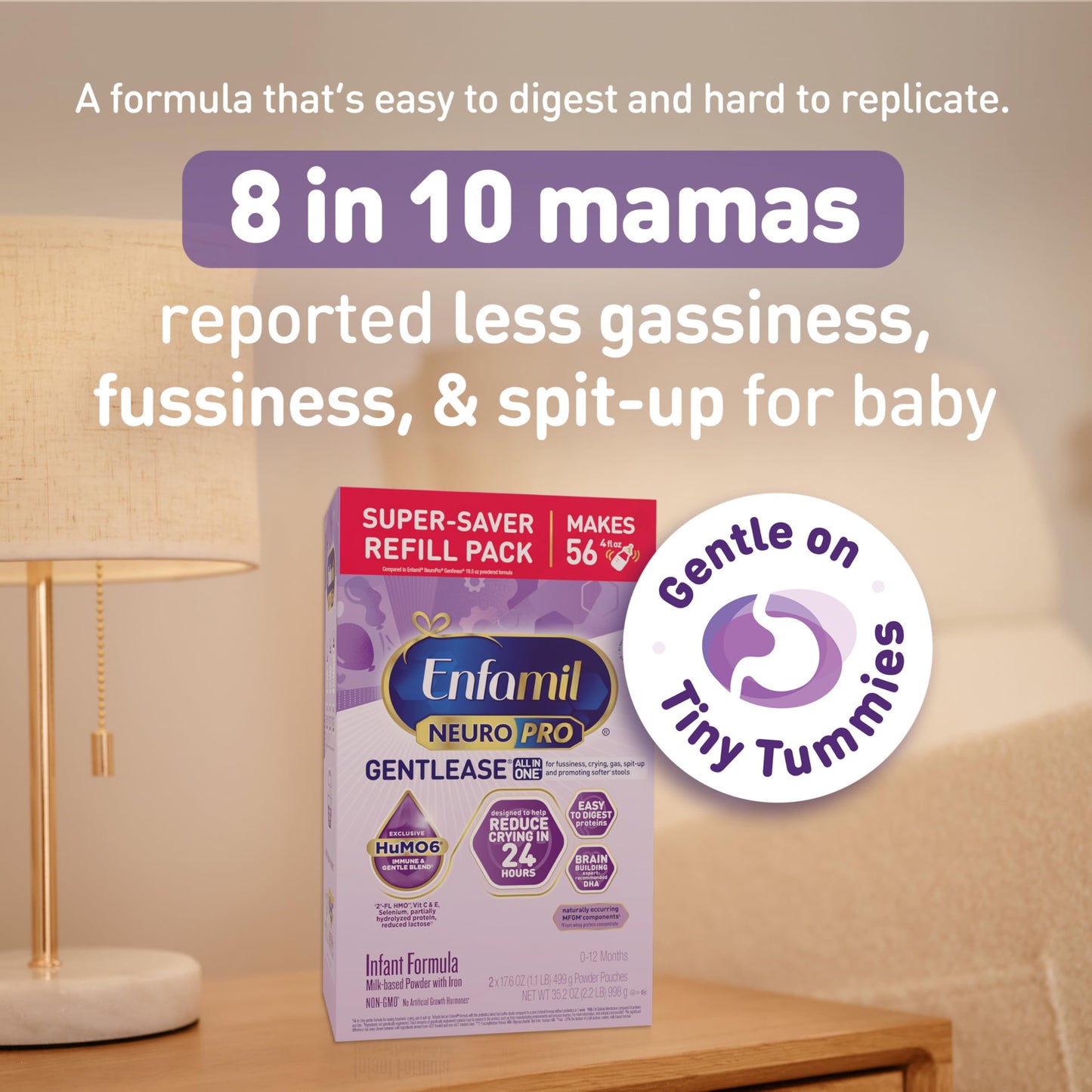 Enfamil Neuropro Gentlease Baby Formula, Brain Building Dha, Humo6 Immune Blend, Designed To Reduce Fussiness, Crying, Gas & Spit-Up In 24 Hrs, Has Prebiotics To Promote Softer Stools, Baby Milk, 35.2 Oz (Pack Of 4)