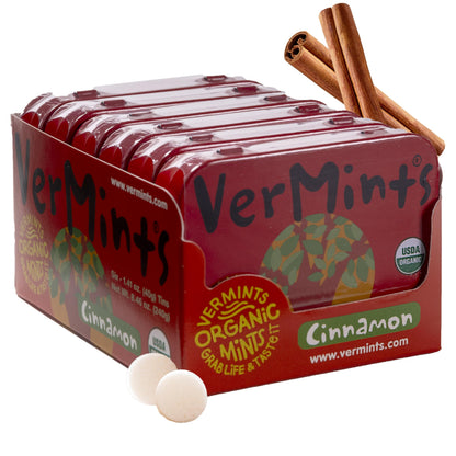 VerMints Organic Cinnamon Breath Mints - Real Lasting Cinnamon Refreshment - Travel Size Tin - Non-GMO, Nut Free, Gluten Free, V