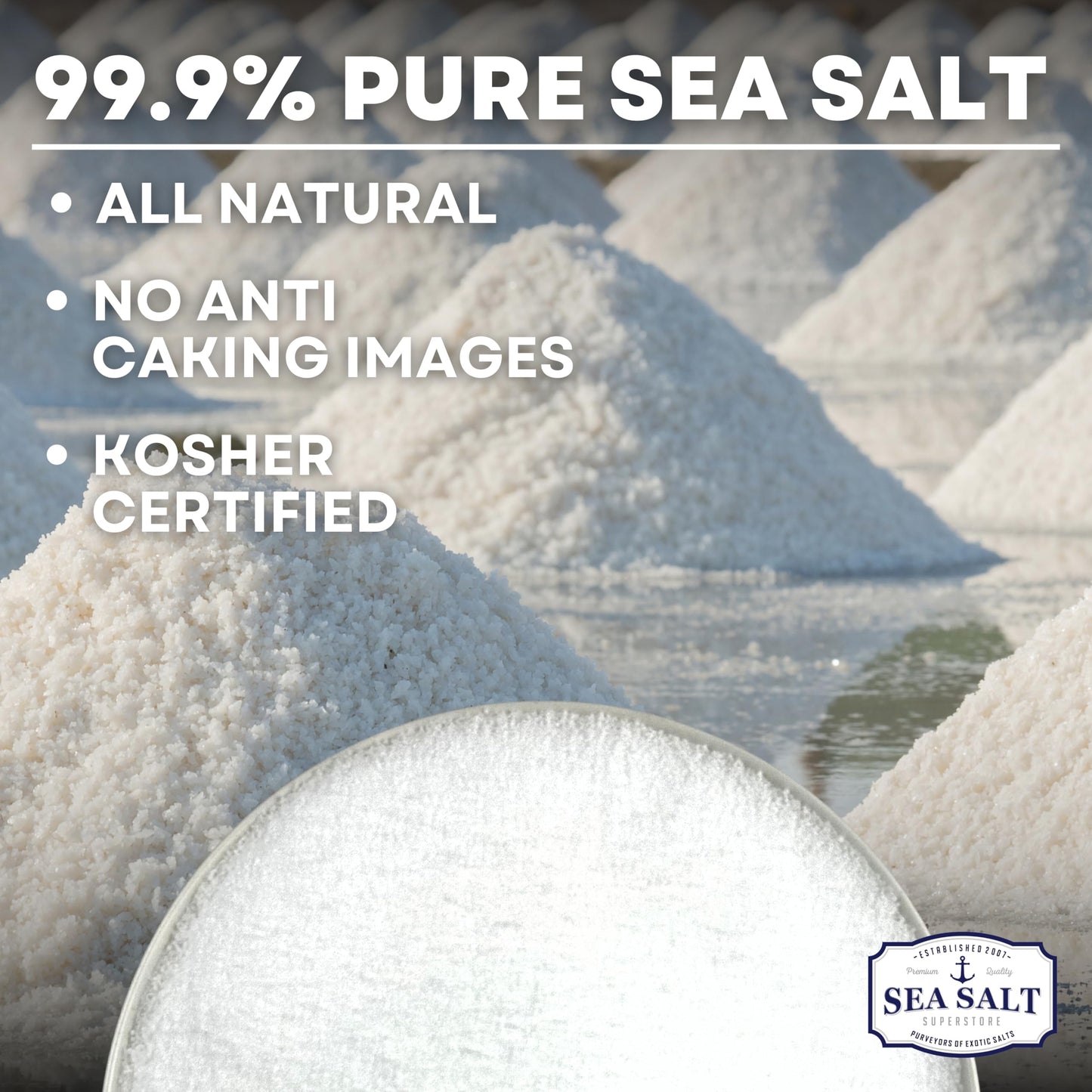Bulk Kosher Fine Sea Salt for Commercial Use, Food Grade Non-Iodized with No Additives, Pure & Unrefined Kosher Salt, 50 lb Bag