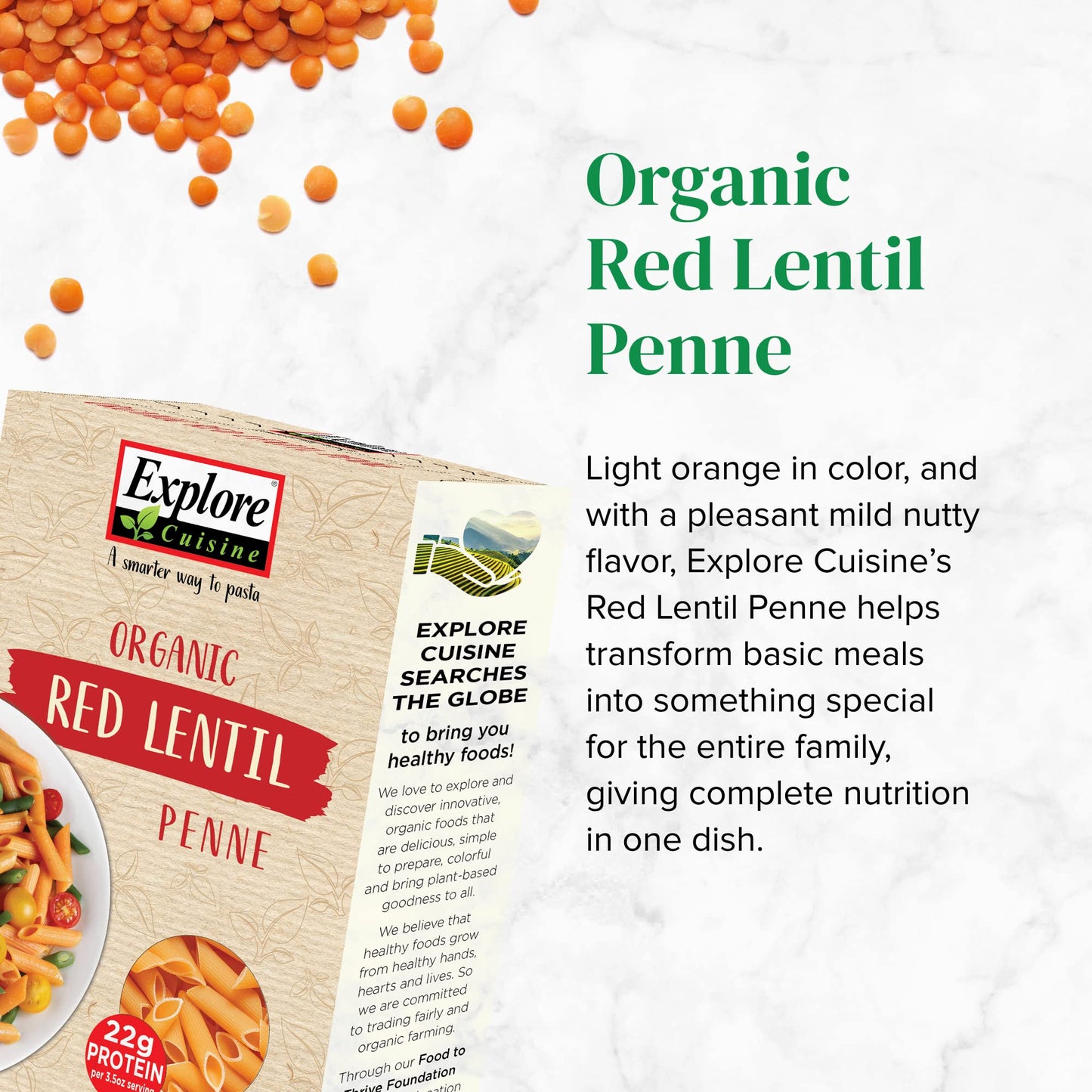 Explore Cuisine Red Lentil Penne, 8 Ounce