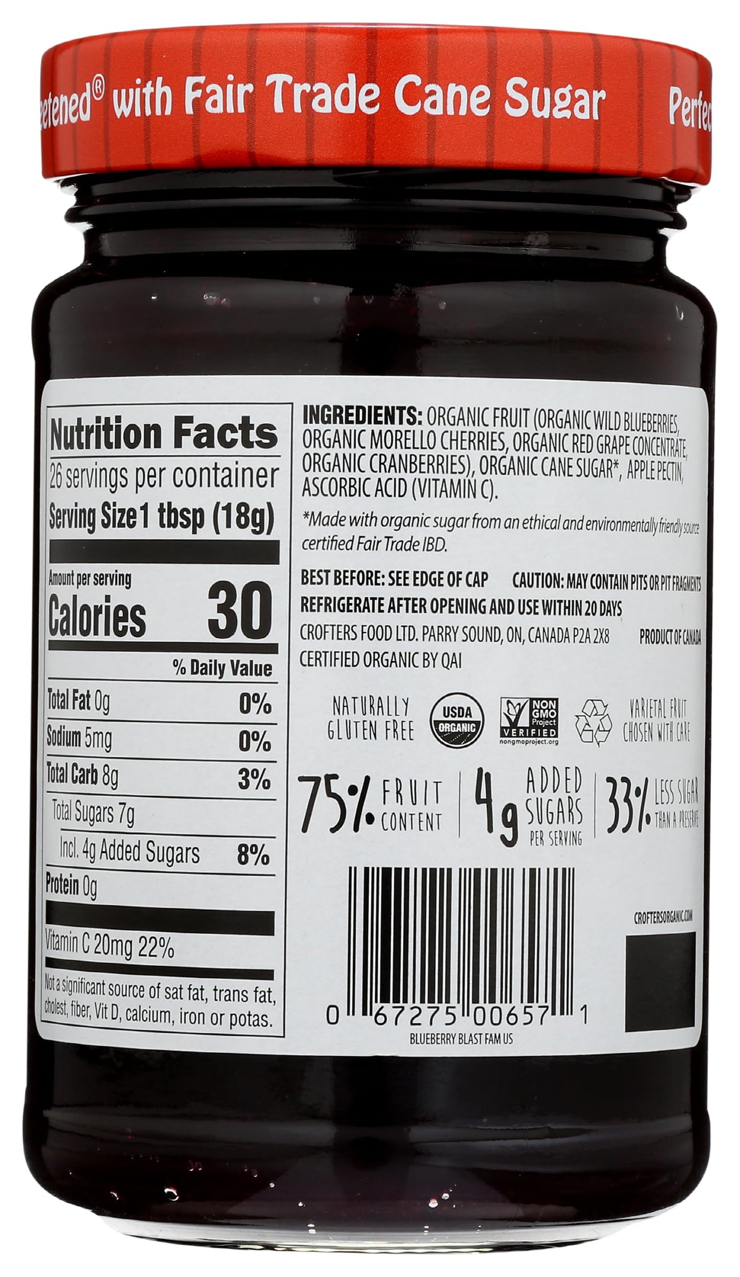 Crofters Organic Blueberry Blast Superfruit Spread, 16.5 oz, 1.03 lb