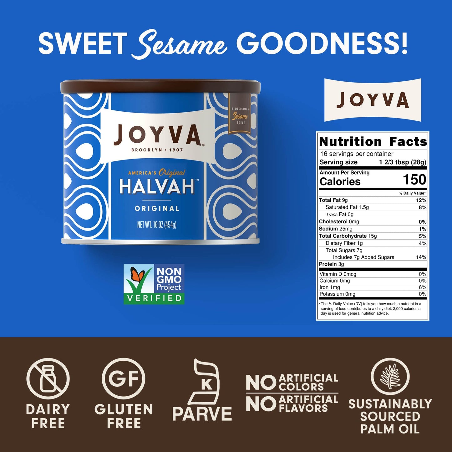 Joyva Halvah - Original, 16Oz | A Delicious Sesame Treat | Dairy Free, Gluten-Free & Kosher Parve | Handcrafted In Brooklyn (Pac