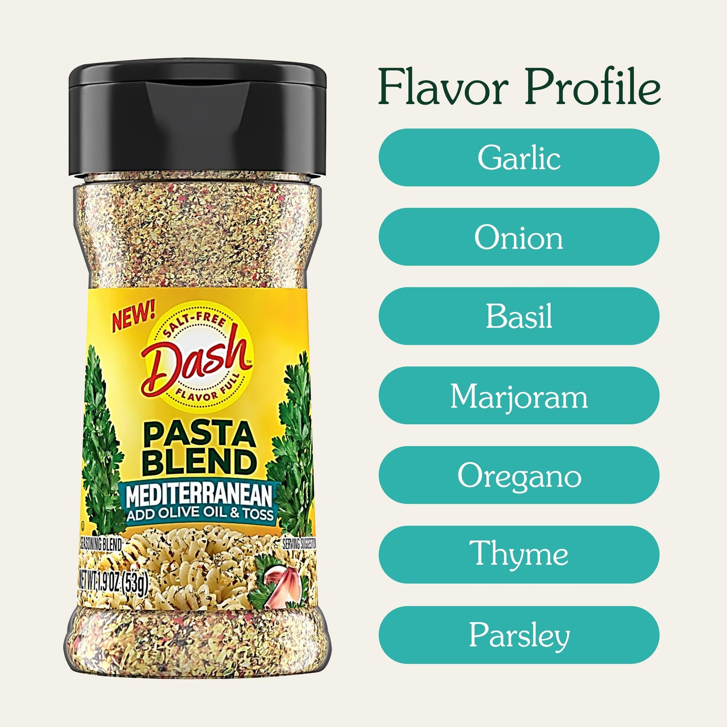 Dash Salt-Free Pasta Seasoning Blend, Mediterranean, 1.9 Oz, Pack of 8
