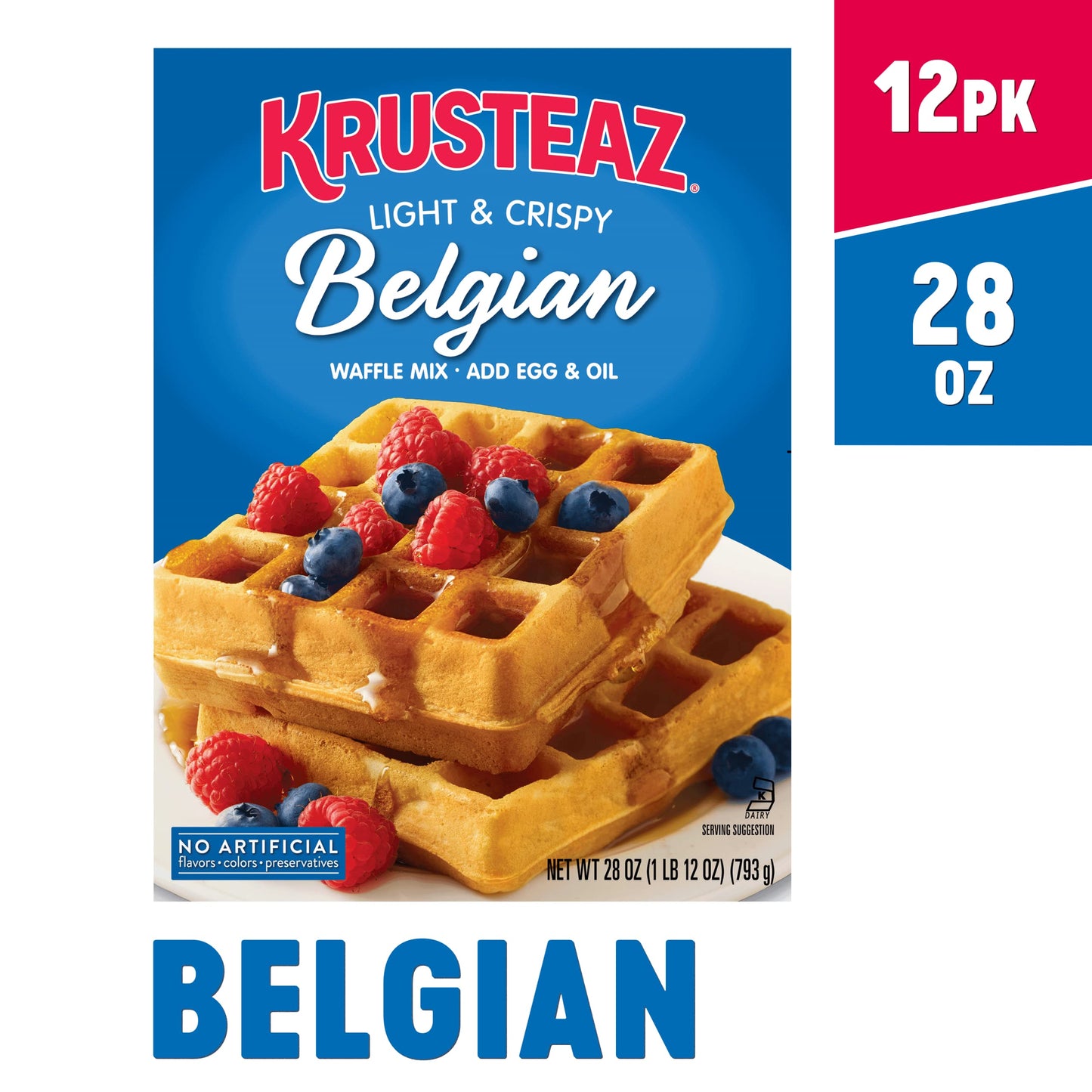 Krusteaz Belgian Waffle Mix, Light & Crispy, No Artificial Flavors or Preservatives, 112 Ounce (Pack of 3)