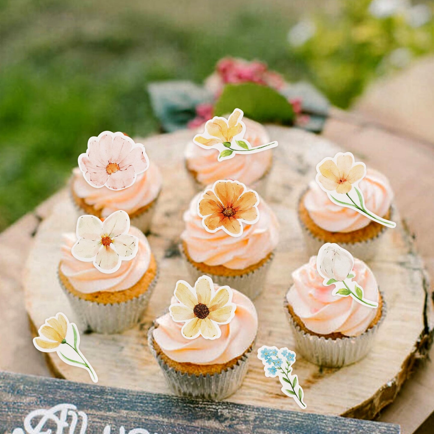 44 Pack Edible Flower Cupcake Toppers Spring Bridal Engagement Baby Shower Birthday Party Cupcake Picks Anniversary Drink Topper