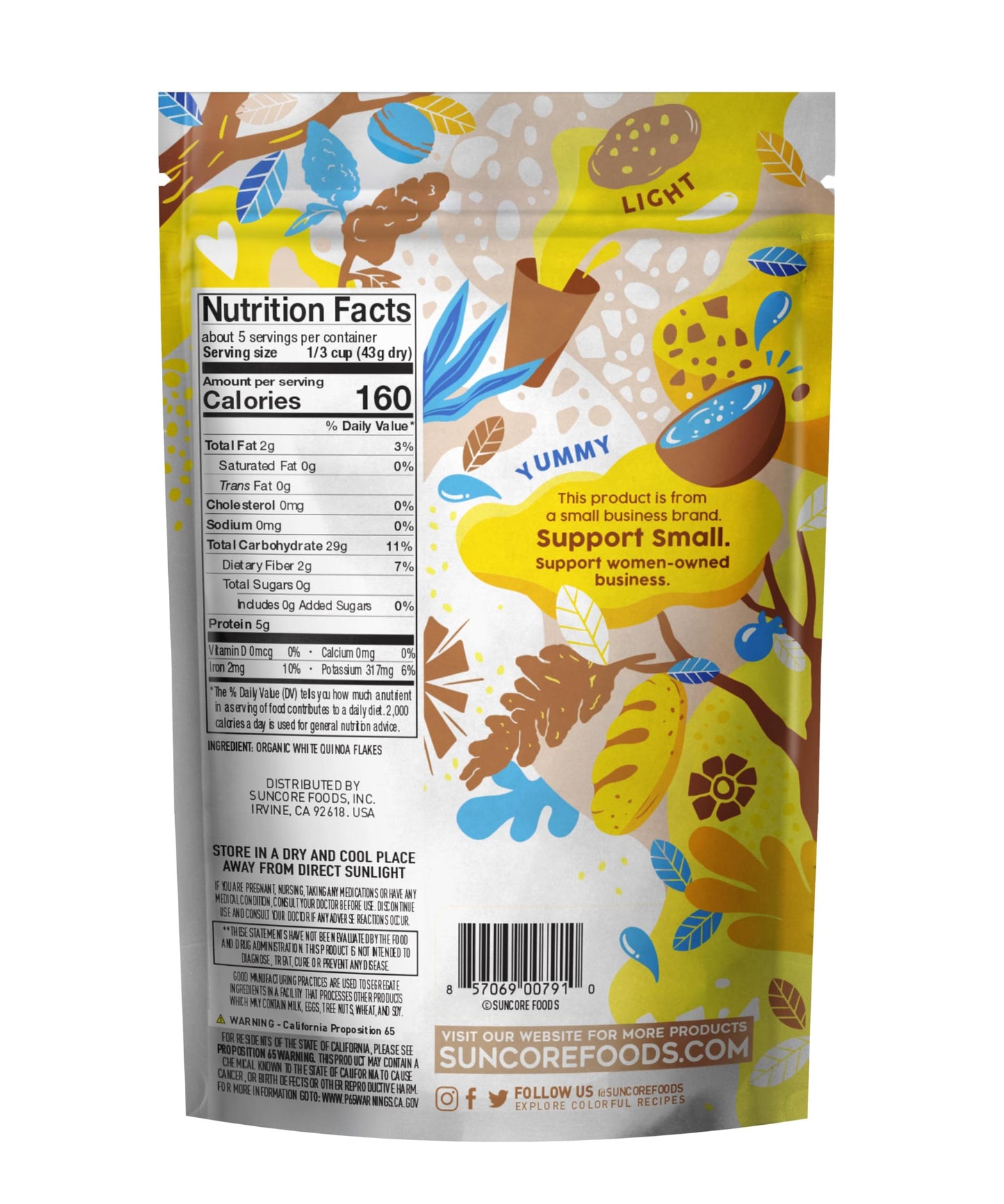 Suncore Foods Organic Snow Quinoa Flakes, Gluten-Free, Non-GMO, 8oz (1 Pack)