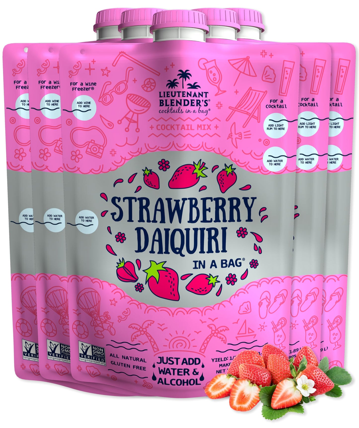 Lt. Blender Strawberry Daiquiri Mix - All Natural Cocktail Mix - Pack of 5 - Makes 1/2 Gallon of Frozen Daiquiris
