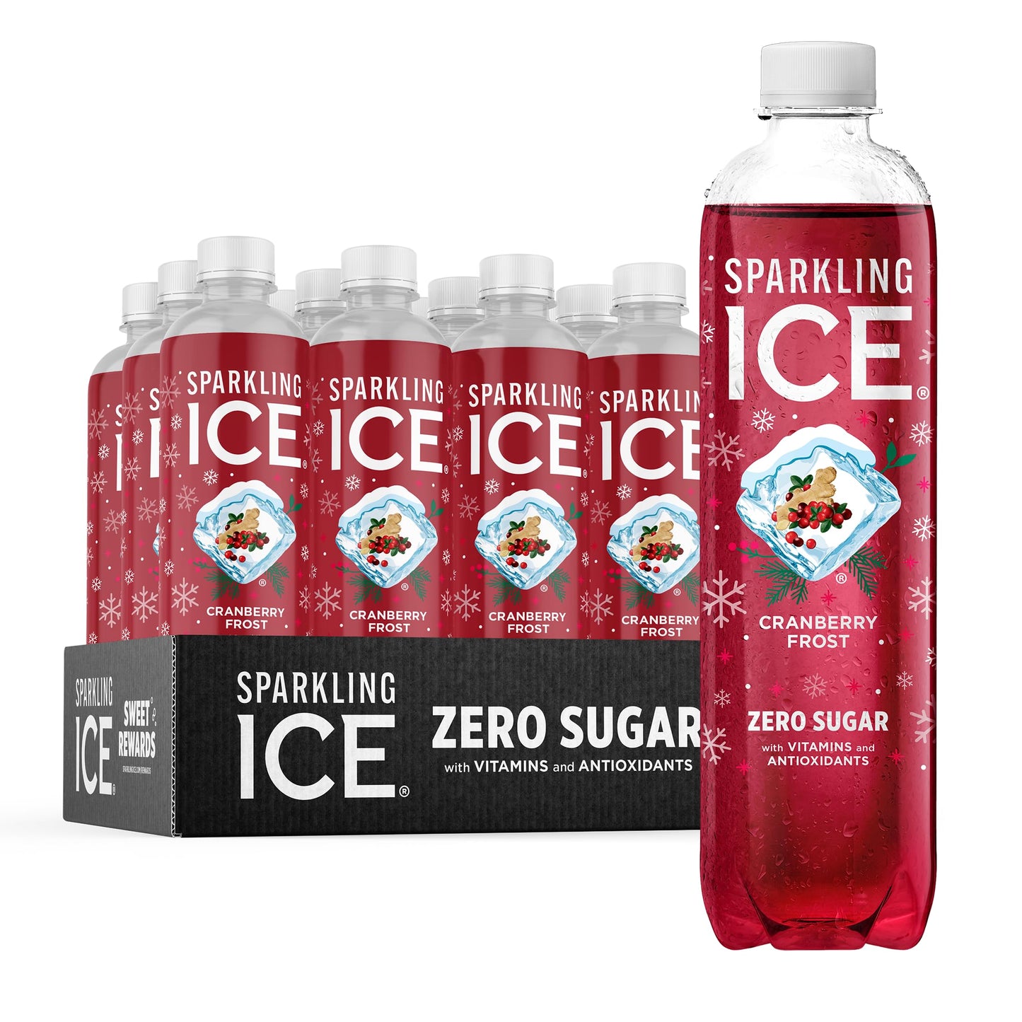 Sparkling Ice, Cranberry Frost Sparkling Water, Zero Sugar Flavored Water, with Vitamins and Antioxidants, Low Calorie Beverage,